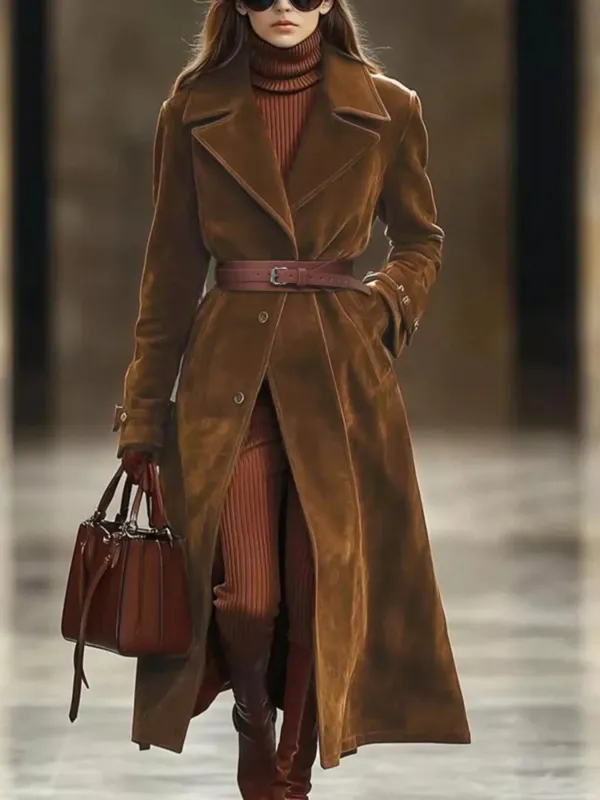 Lapel Collar Longline Outerwear made by Trendsi