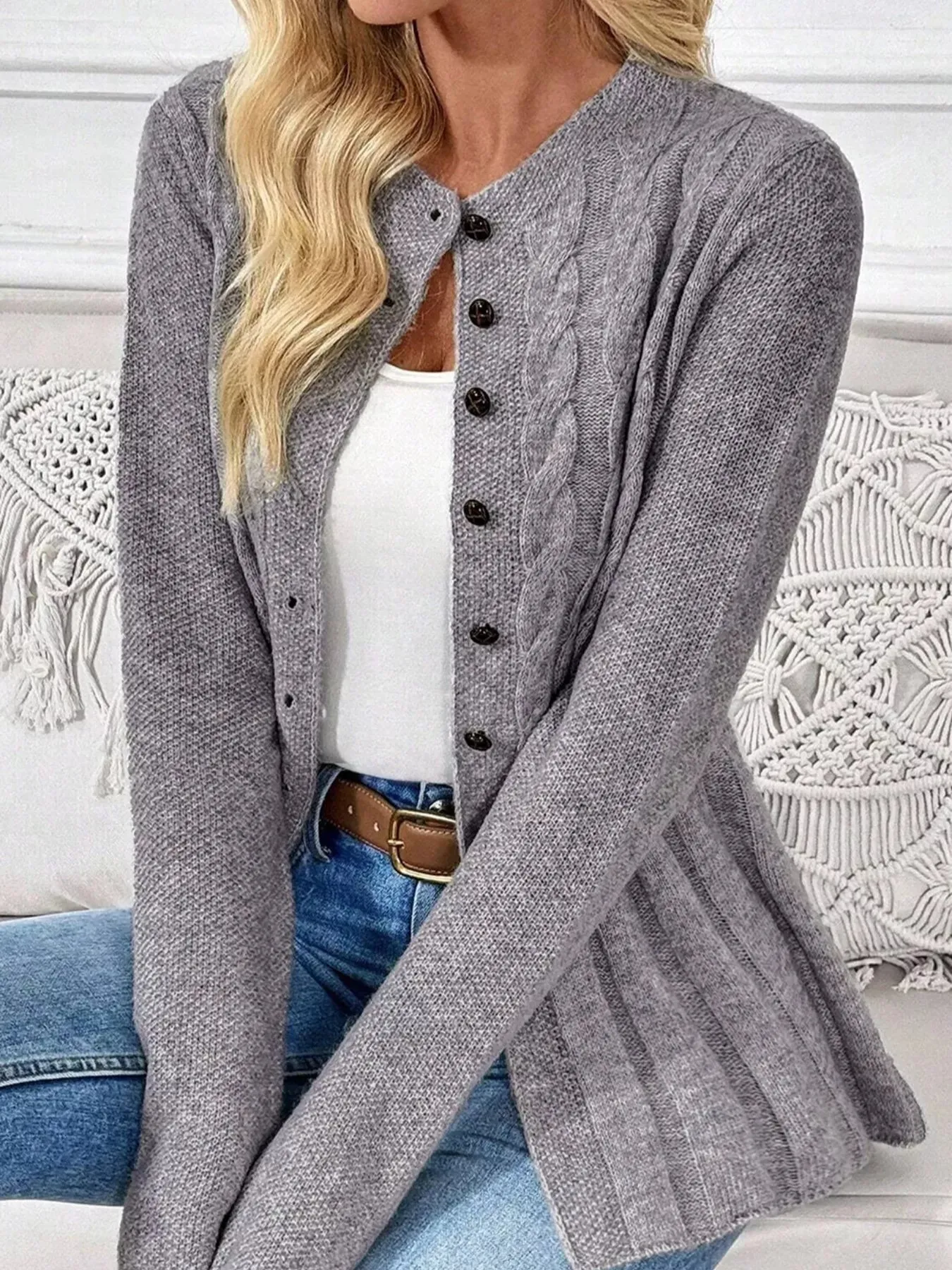 Cable-Knit Button-Down Cardigan sold by Unique Kulture product image thumbnail 3
