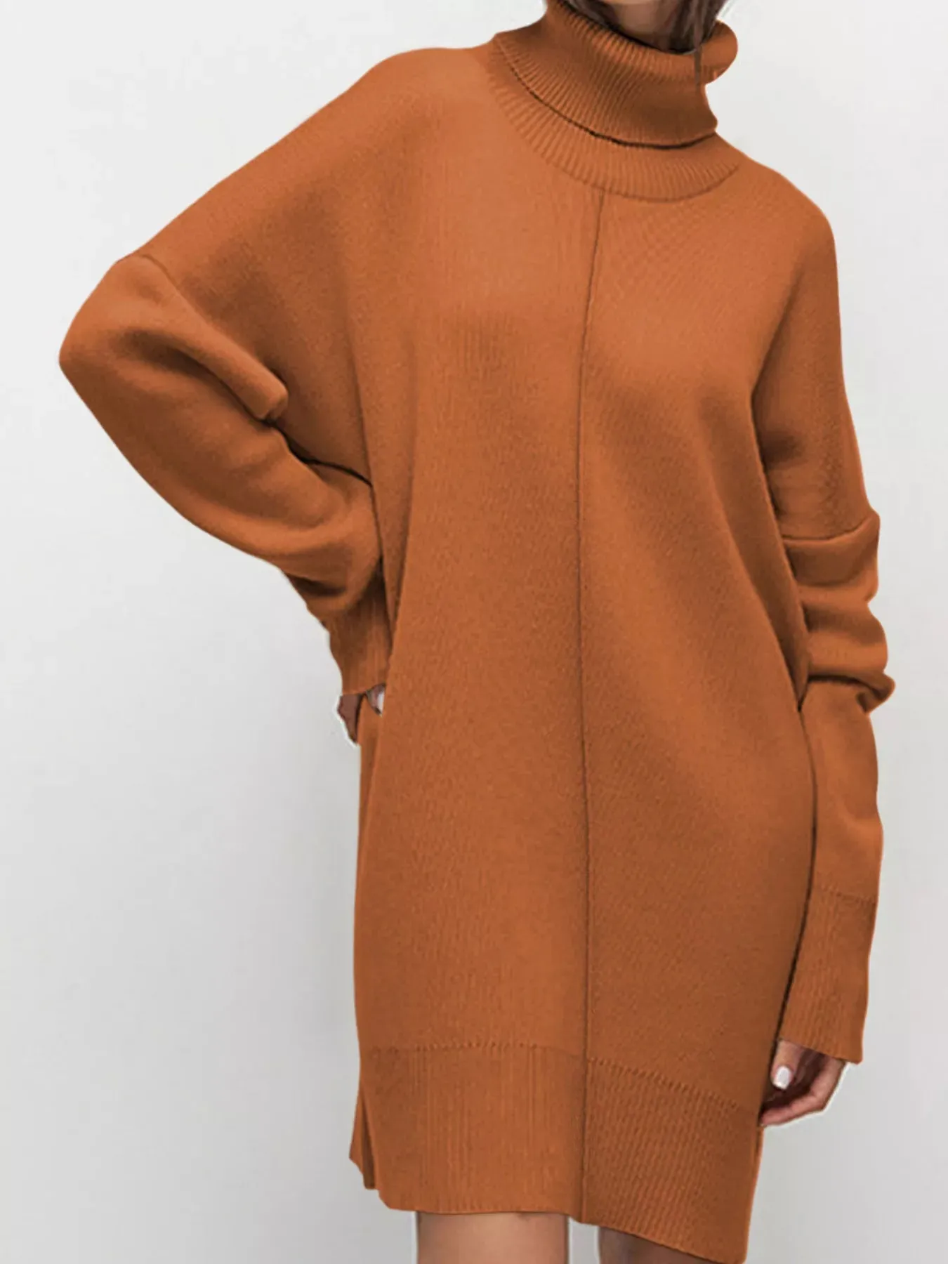 Solid Color Turtleneck Drop Shoulder Loose Sweater Dress sold by Unique Kulture product image thumbnail 3