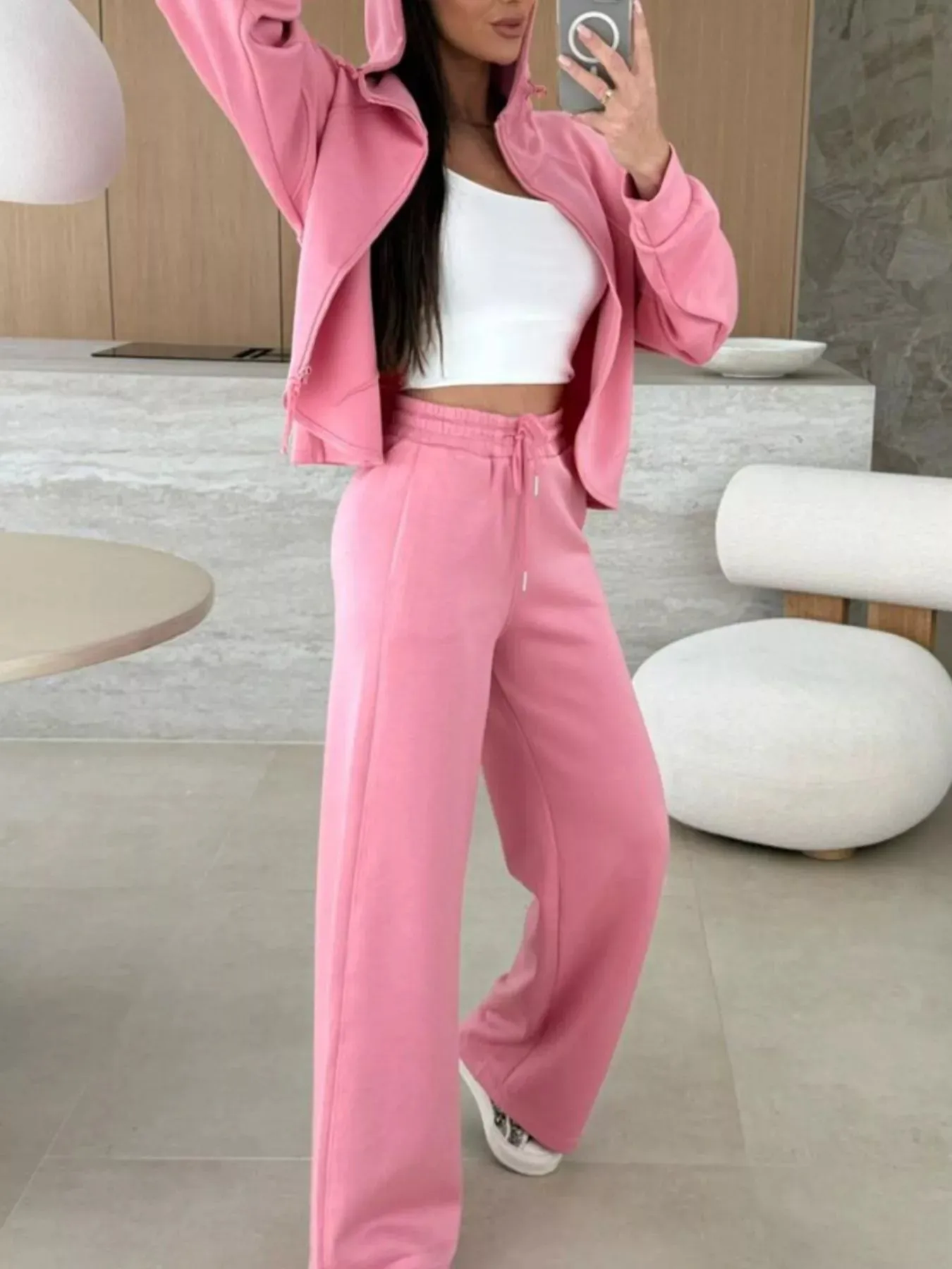 Solid Color Zip Up Hoodie Drawstring Loose Pants Set sold by Unique Kulture product image thumbnail 4