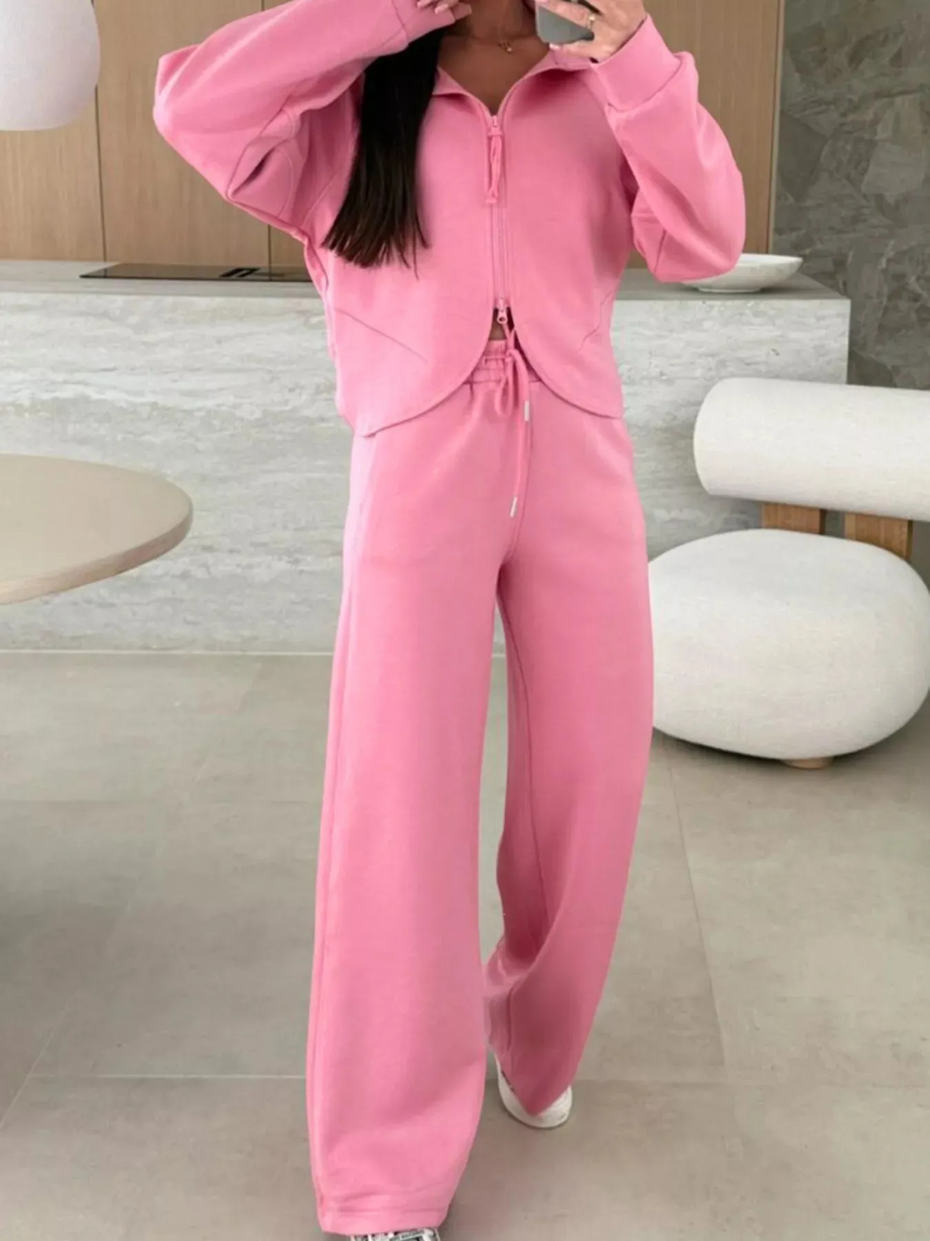 Solid Color Zip Up Hoodie Drawstring Loose Pants Set sold by Unique Kulture product image thumbnail 2