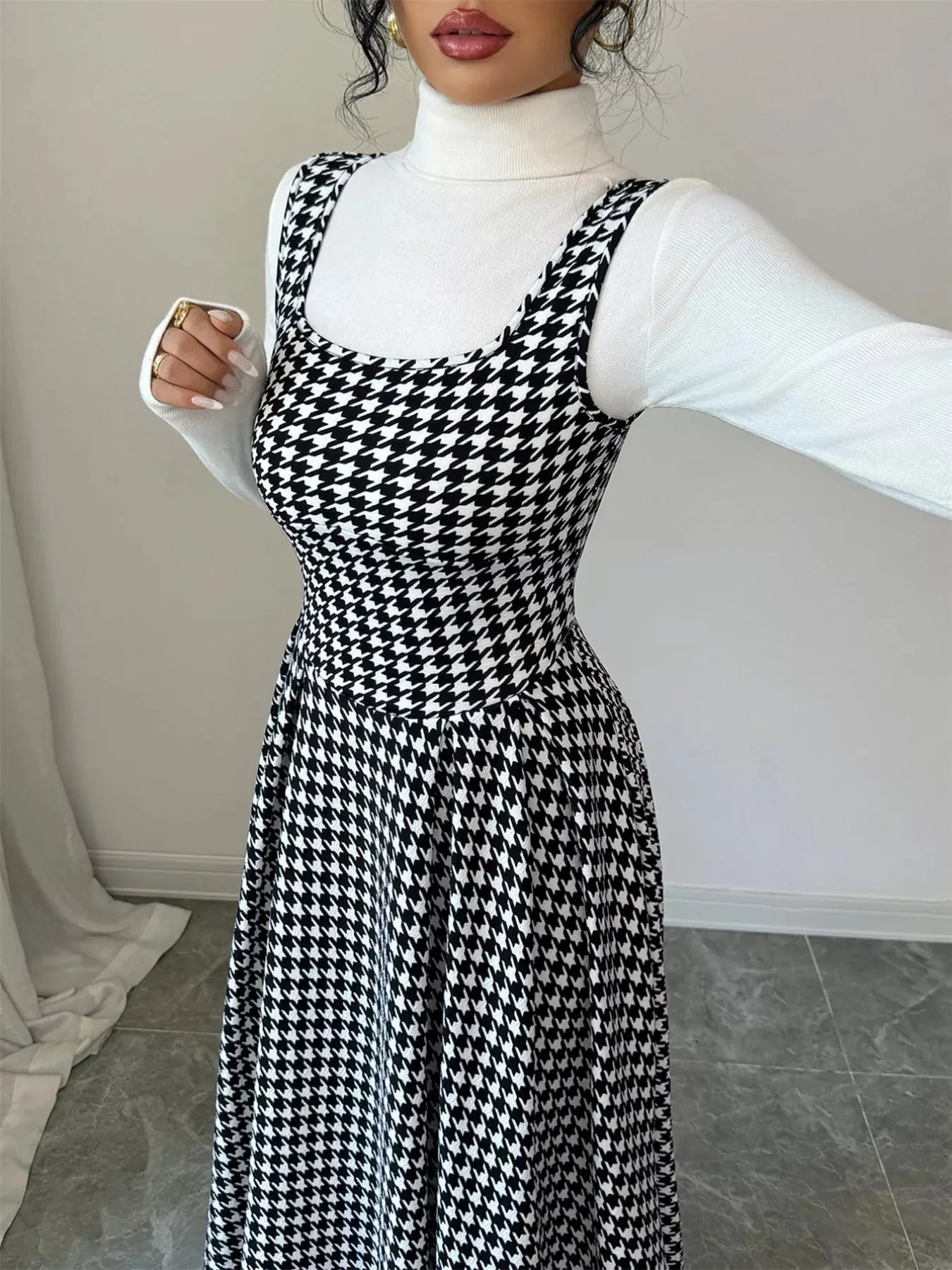 Houndstooth Sleeveless A-Line Dress sold by Unique Kulture product image thumbnail 3