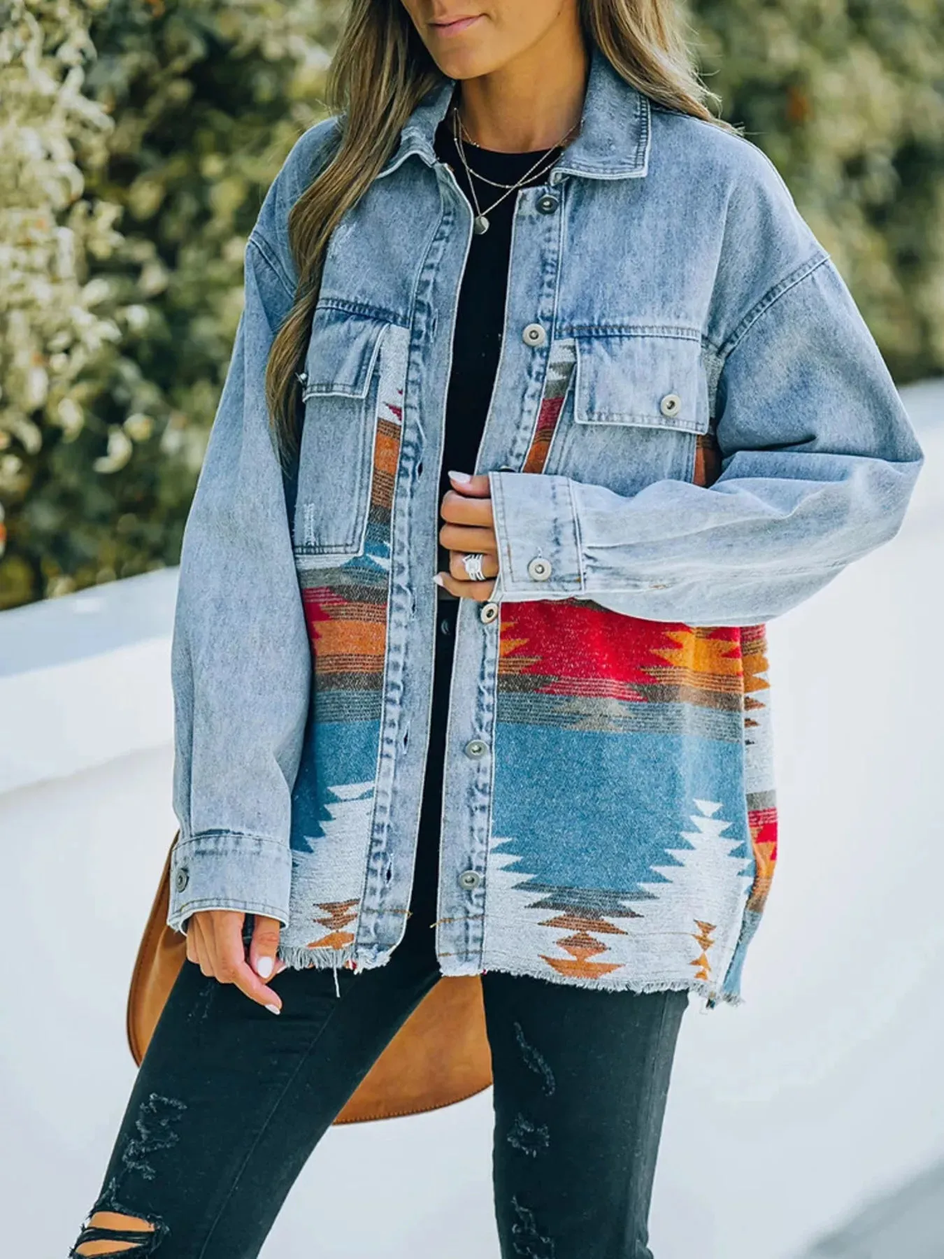 Printed Botton Down Long Sleeve Denim Jacket sold by Unique Kulture product image thumbnail 2
