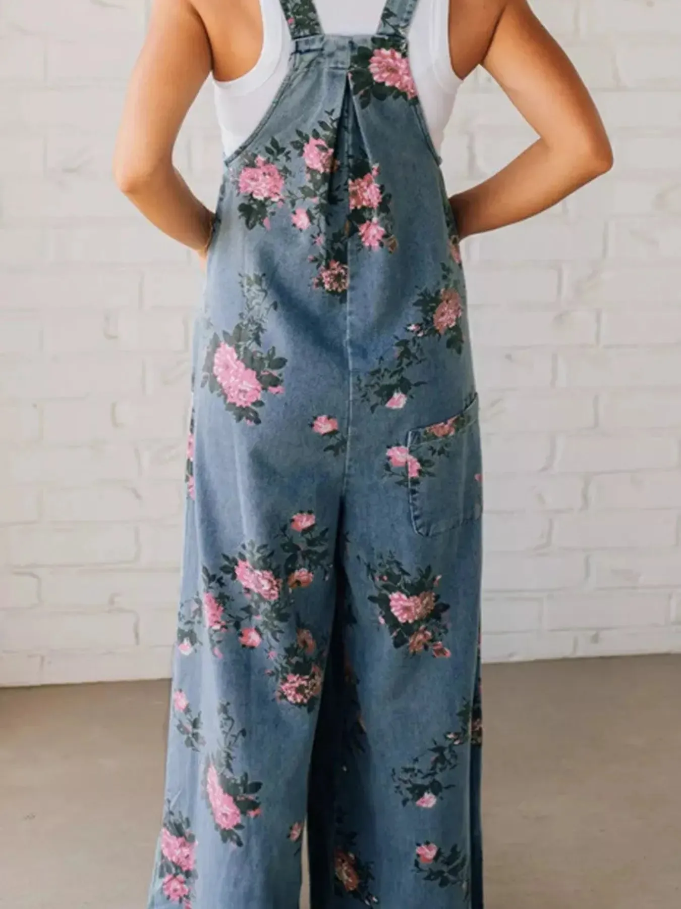 Floral Print Wide Leg Denim Overalls sold by Unique Kulture product image thumbnail 3