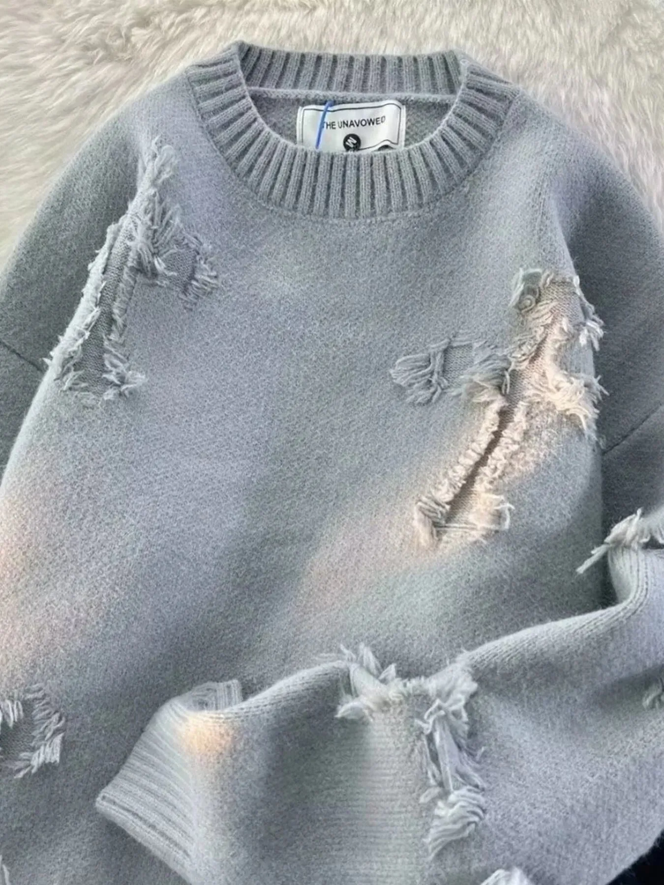 Men's Plus Size Distressed Knit Pullover Sweater sold by Unique Kulture