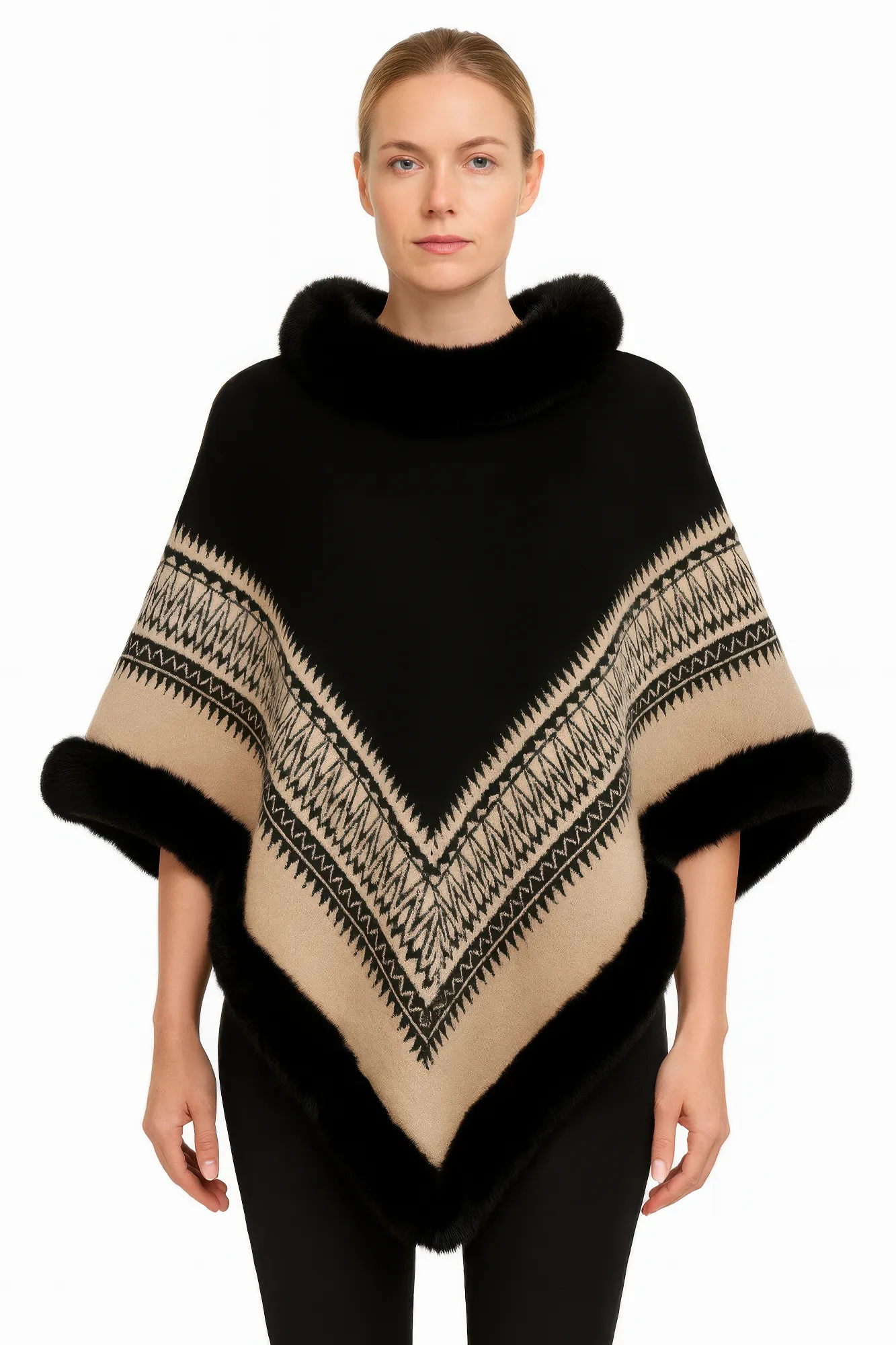 Chevron Trim Poncho With Faux Fur Collar sold by Unique Kulture product image thumbnail 5
