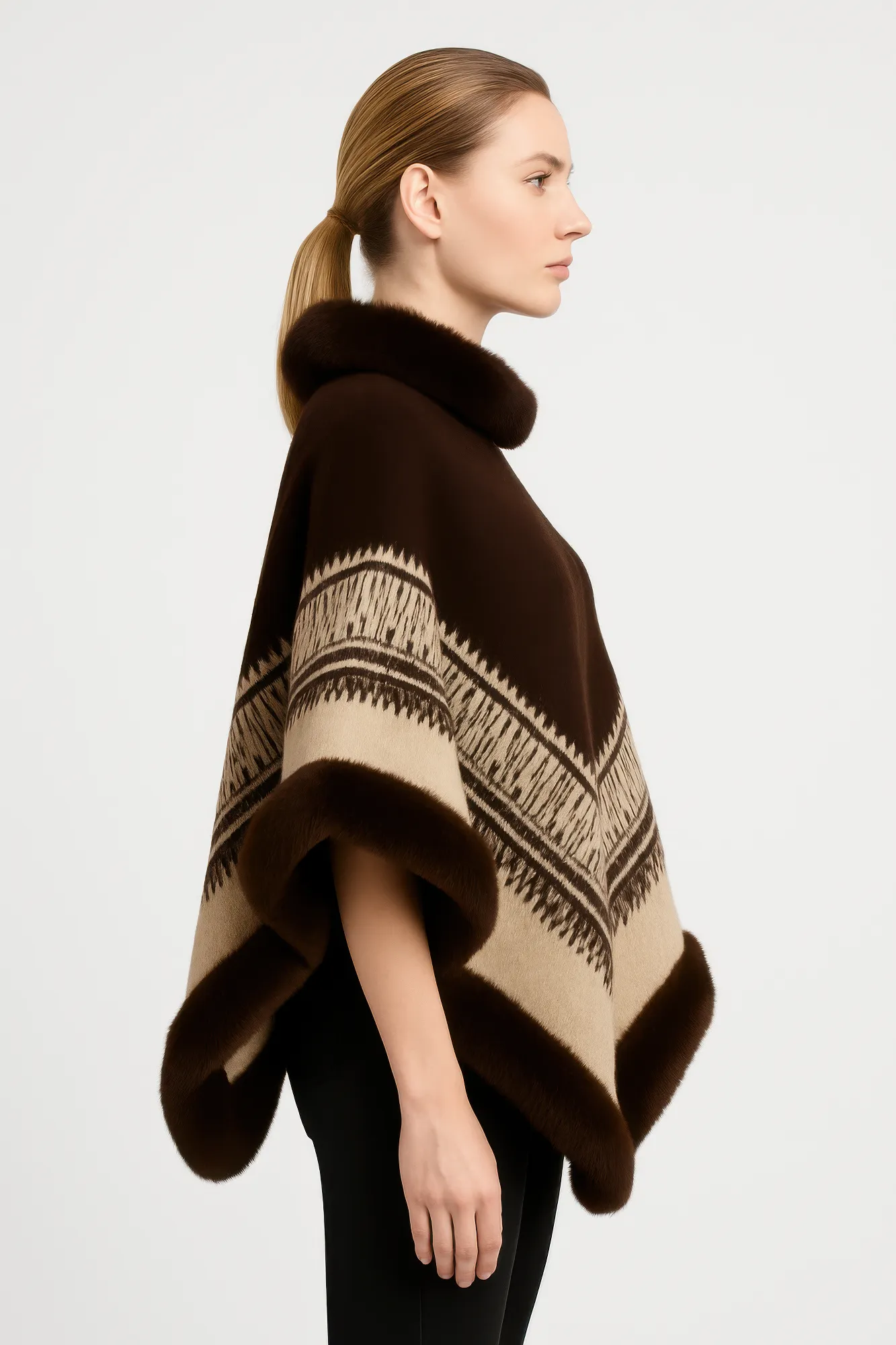 Chevron Trim Poncho With Faux Fur Collar sold by Unique Kulture product image thumbnail 2