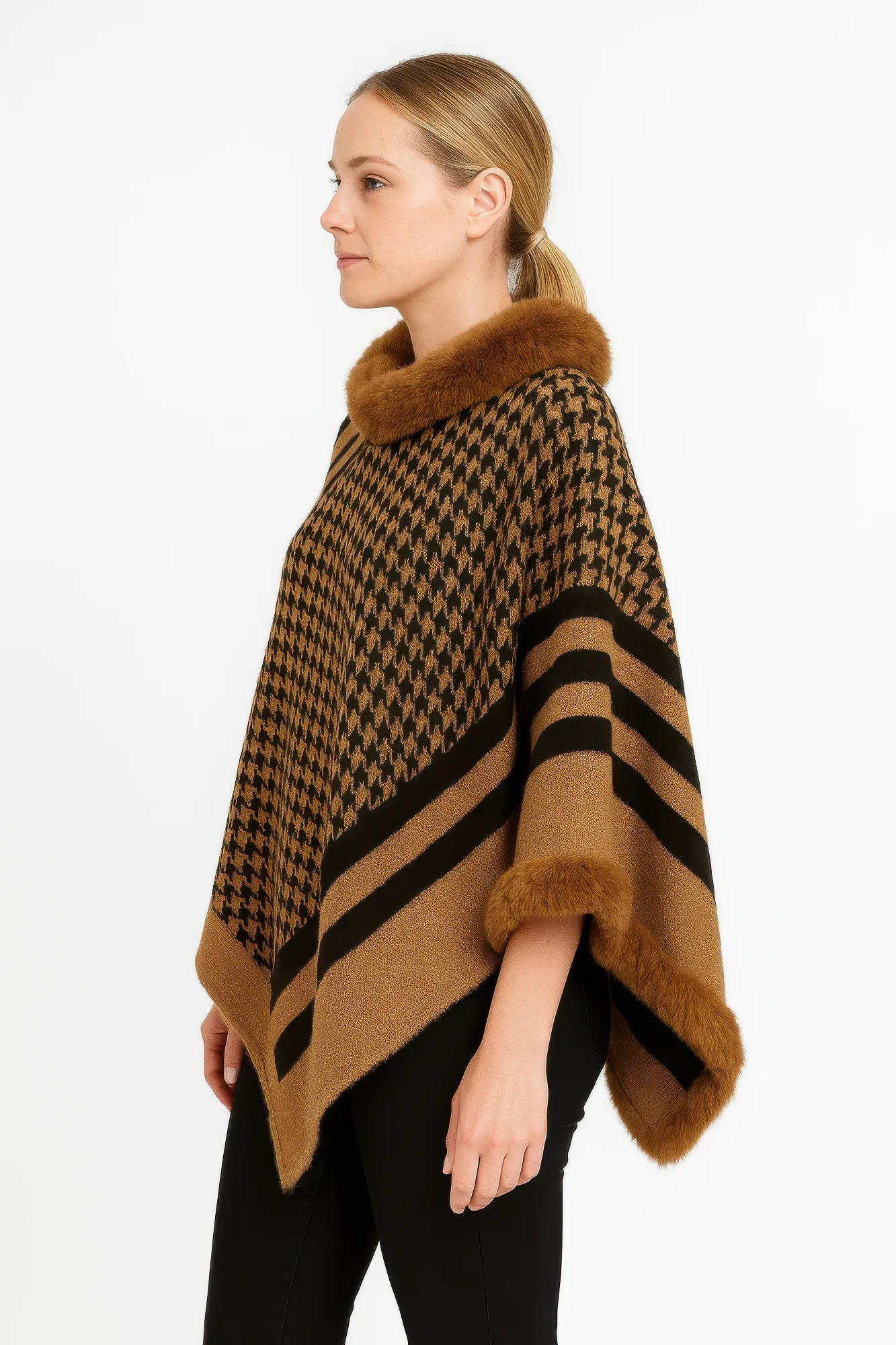 Patterned Knit Poncho With Faux Fur Trim sold by Unique Kulture product image thumbnail 5