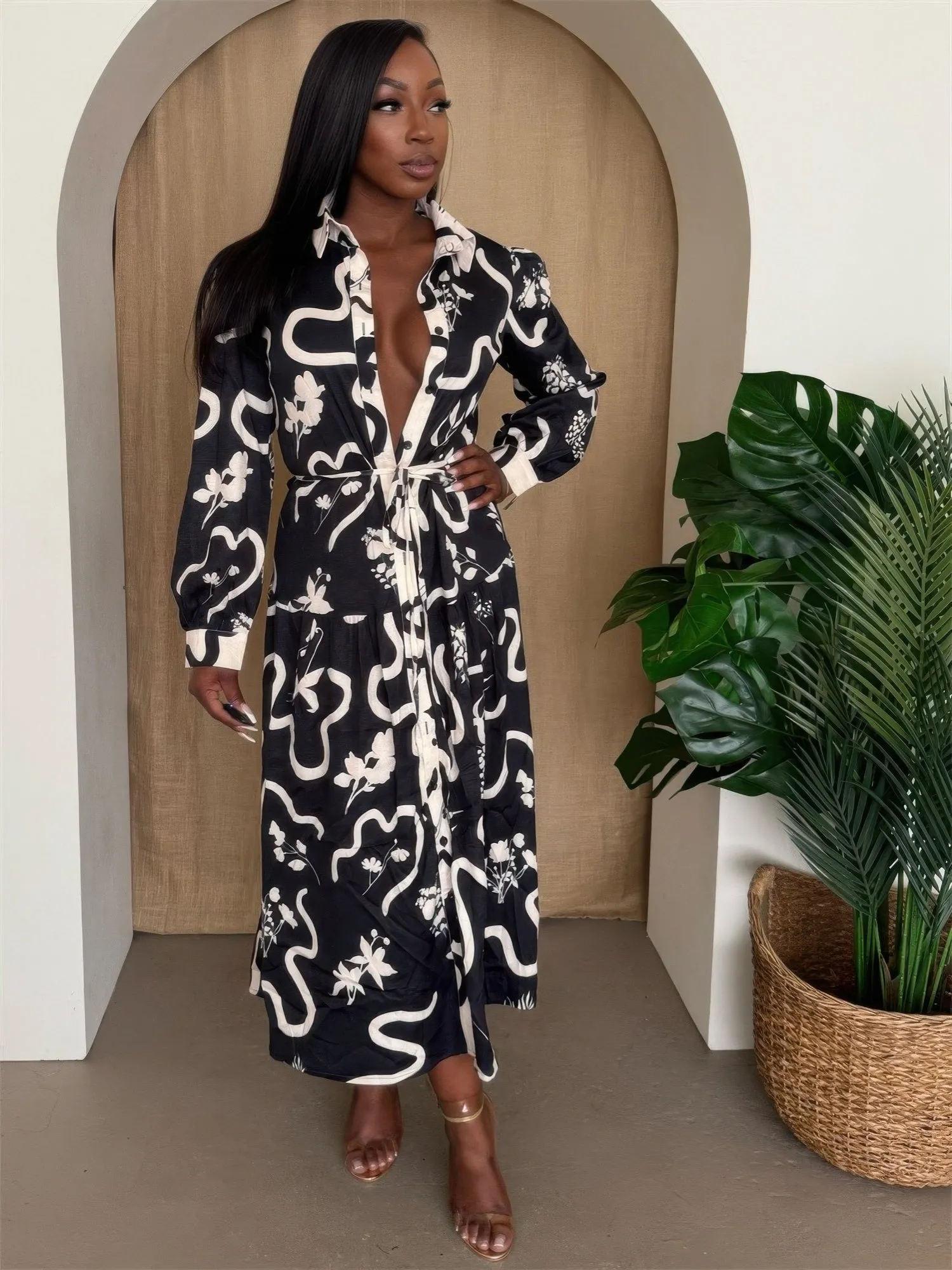 Botanic Maze Belted Shirt Dress sold by Unique Kulture