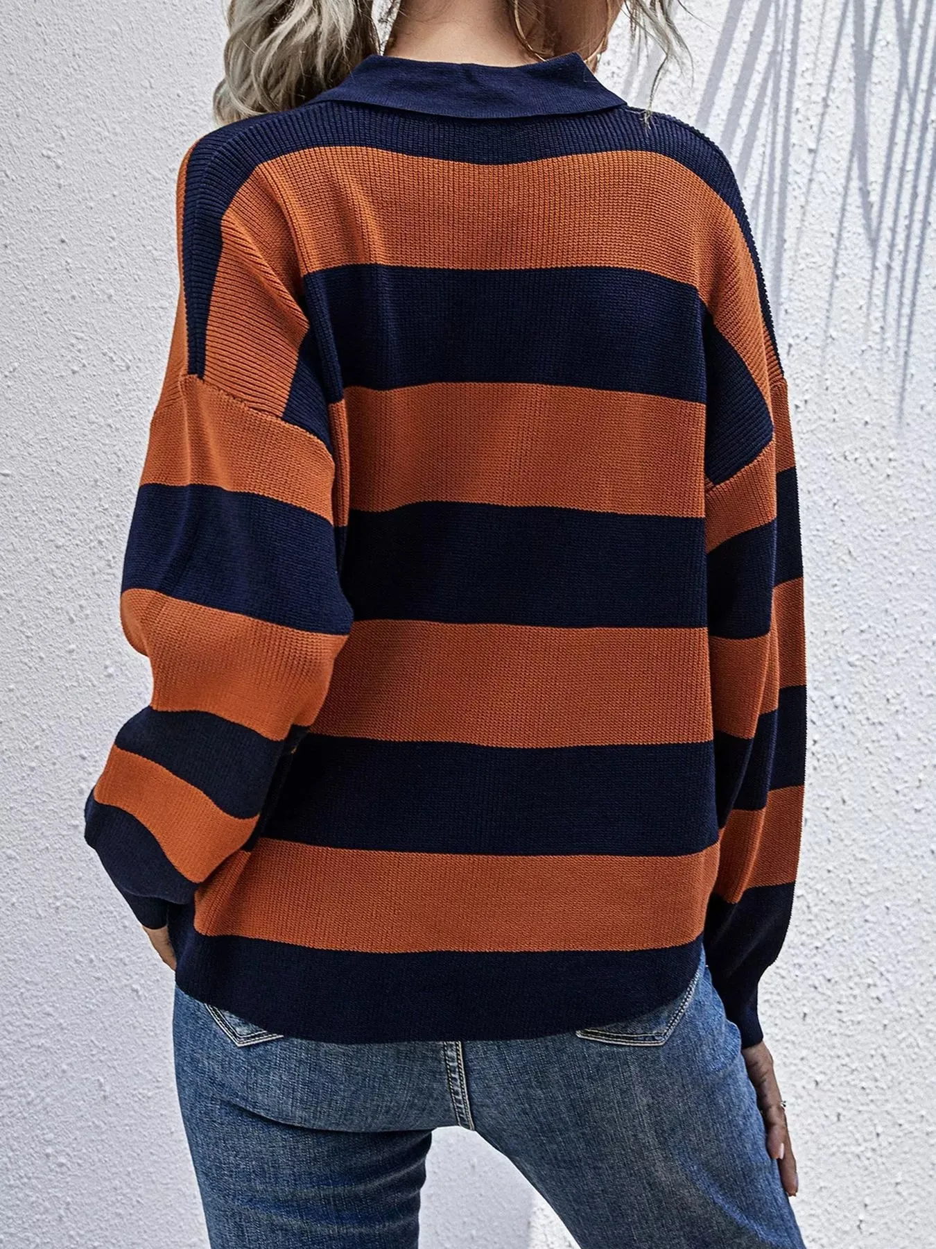 Striped Button Detail Dropped Shoulder Knit Top sold by Unique Kulture product image thumbnail 5