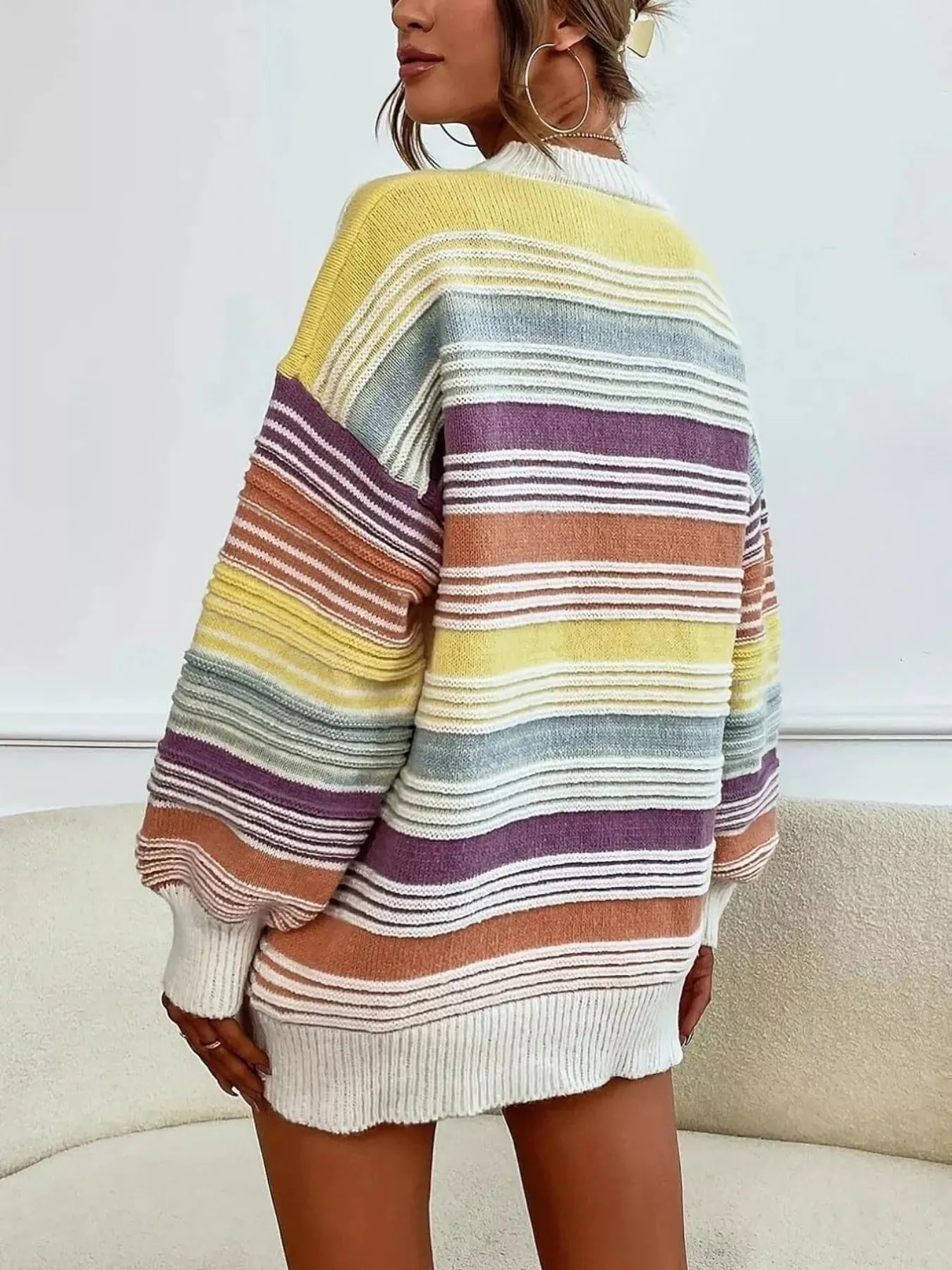 Rainbow Striped Drop Shoulder Oversized Sweater sold by Unique Kulture product image thumbnail 3