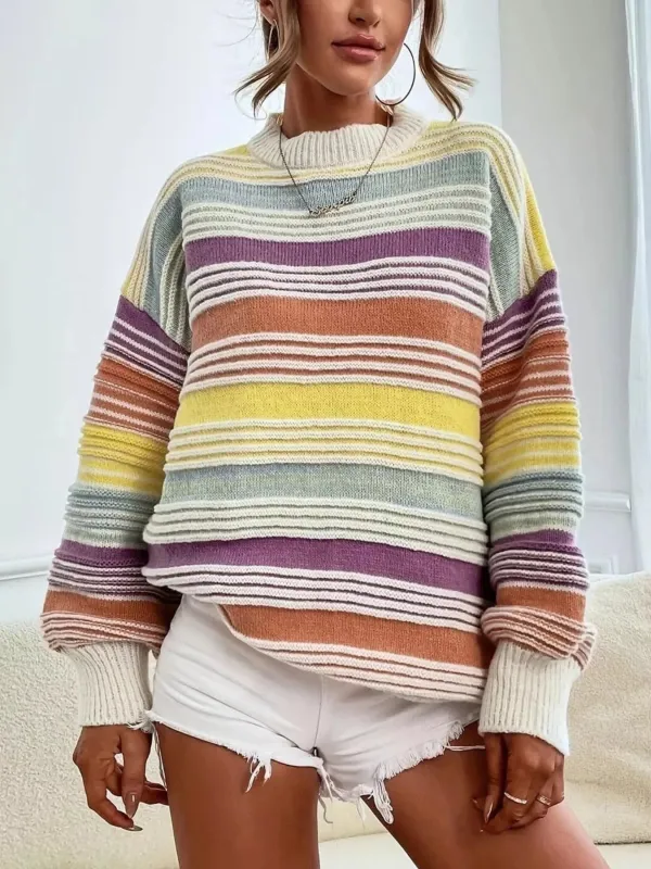 Rainbow Striped Drop Shoulder Oversized Sweater sold by Unique Kulture