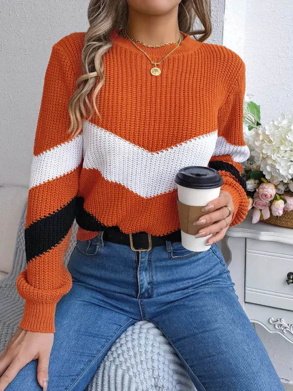 Chevron Stripe Color Block Round Neck Sweater sold by Unique Kulture