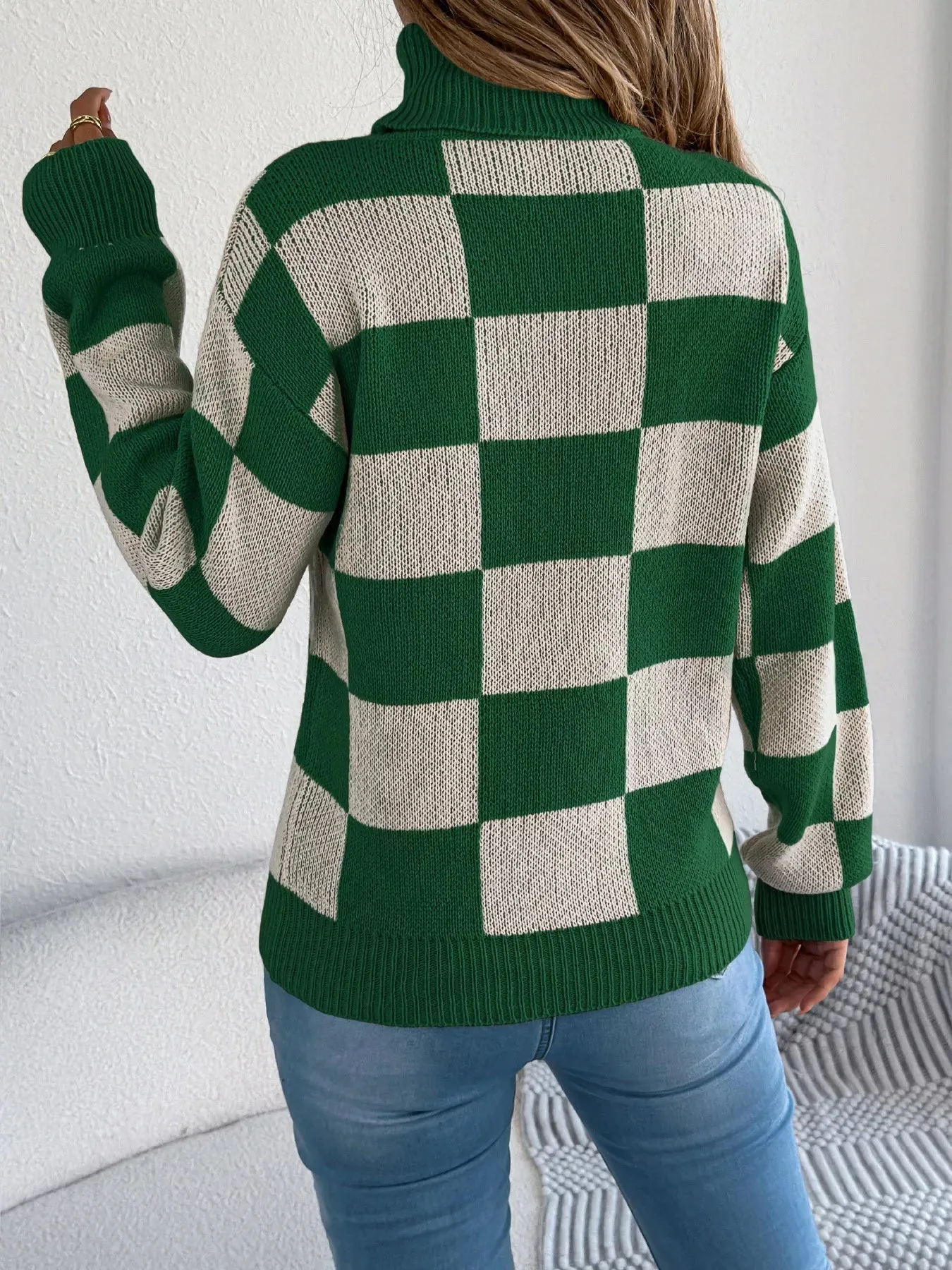 Checkered Turtleneck Long Sleeve Sweater sold by Unique Kulture product image thumbnail 5