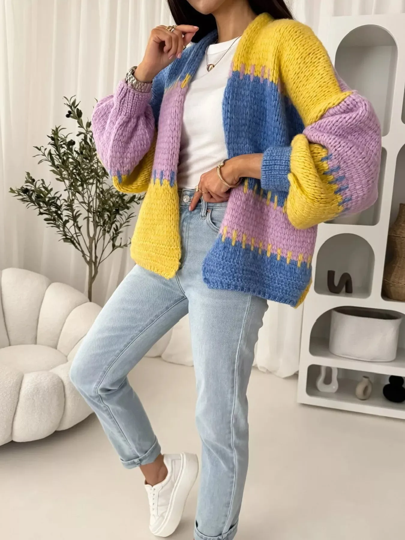 Color Block Open Front Cardigan sold by Unique Kulture product image thumbnail 4