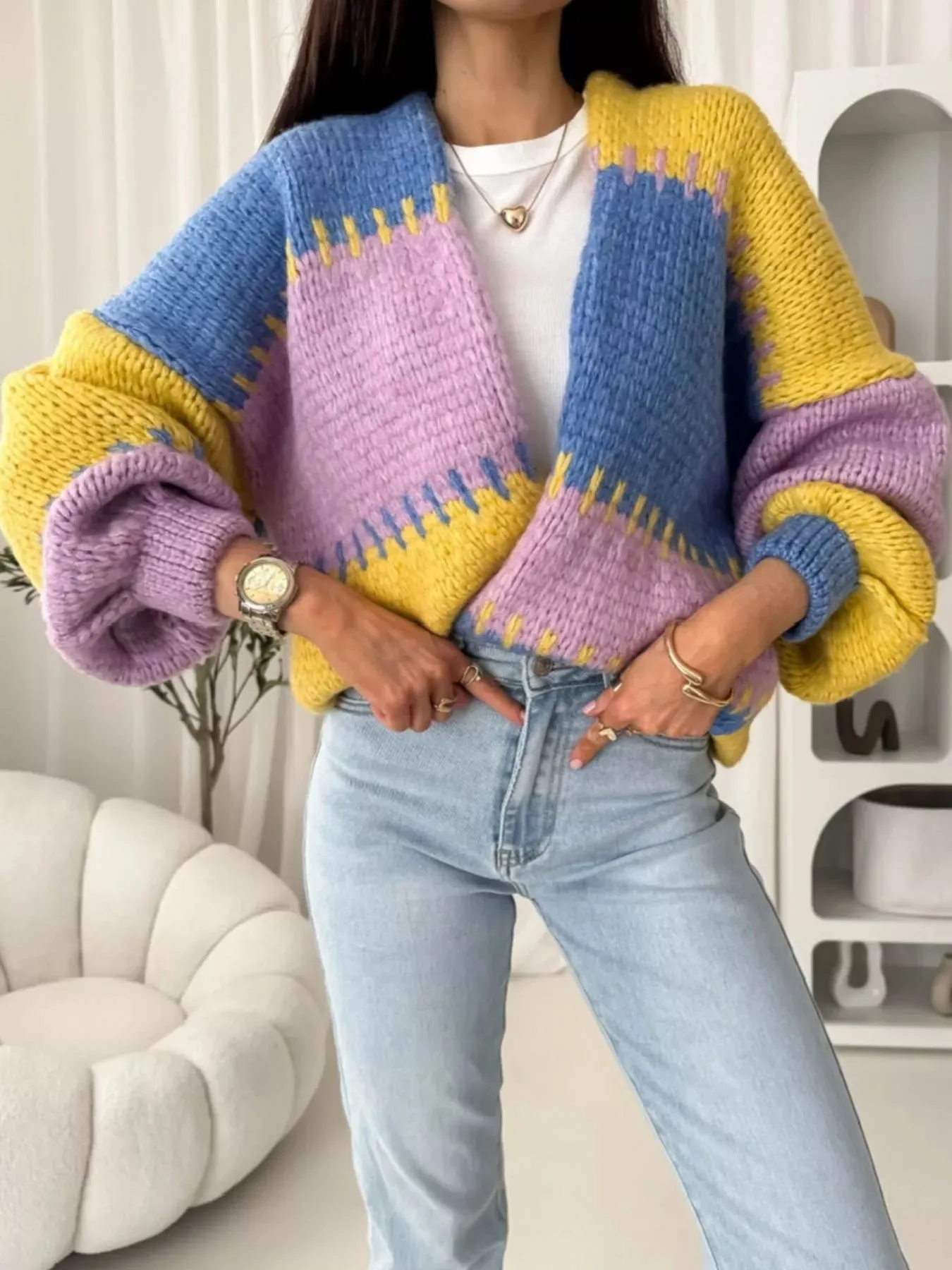 Color Block Open Front Cardigan sold by Unique Kulture product image thumbnail 2