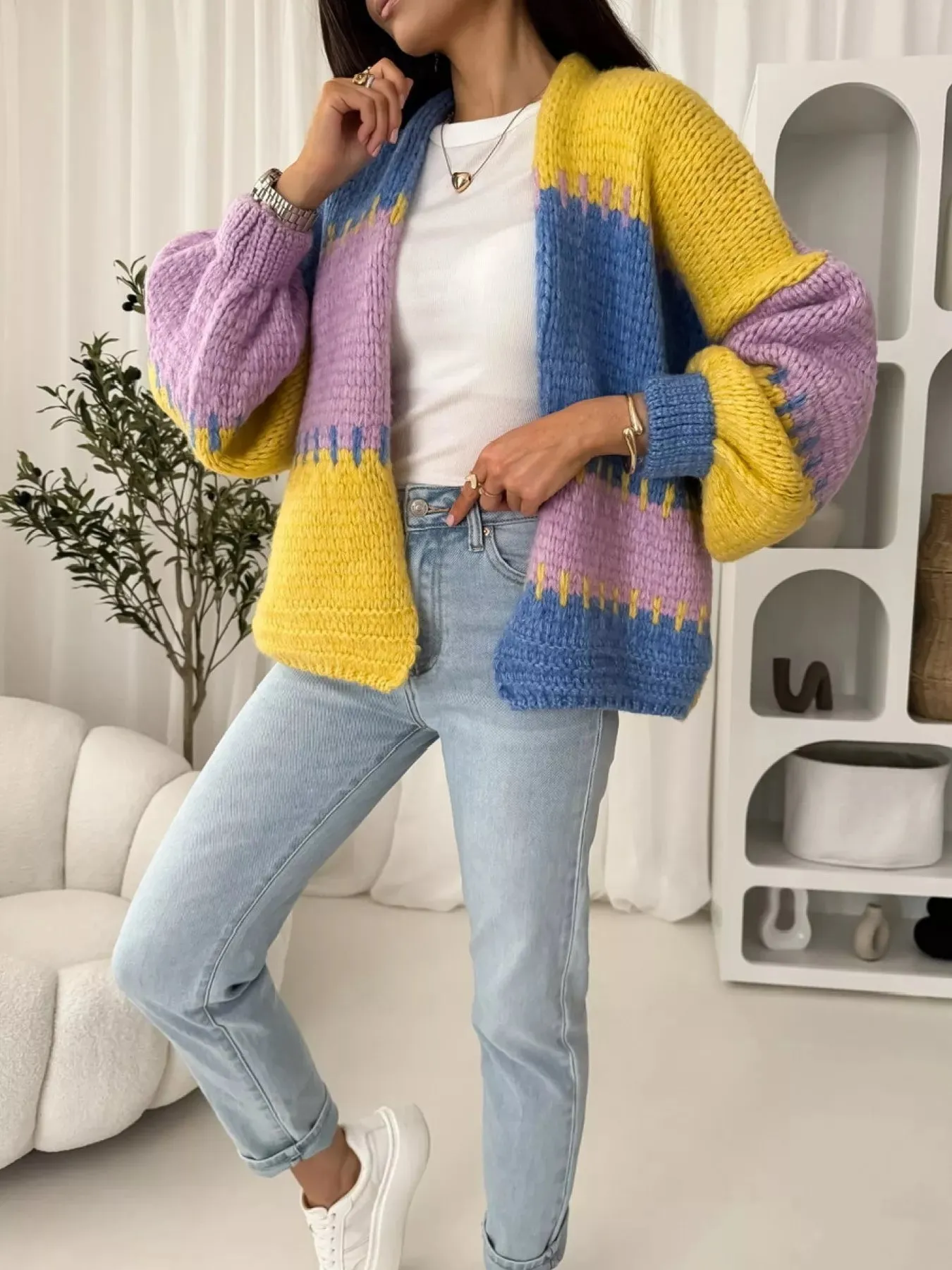 Color Block Open Front Cardigan sold by Unique Kulture product image thumbnail 3