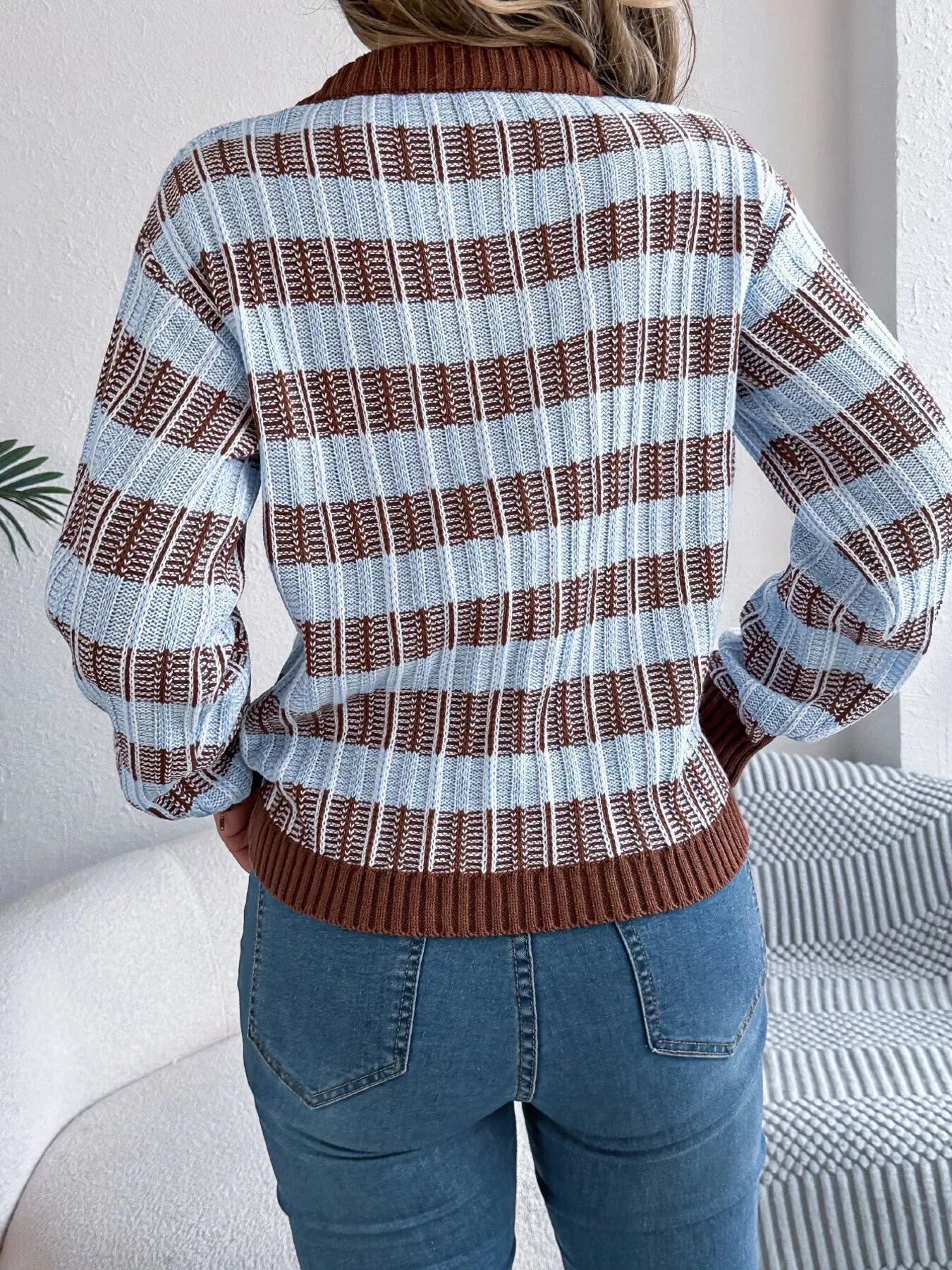 Striped Round Neck Long Sleeve Sweater sold by Unique Kulture product image thumbnail 4