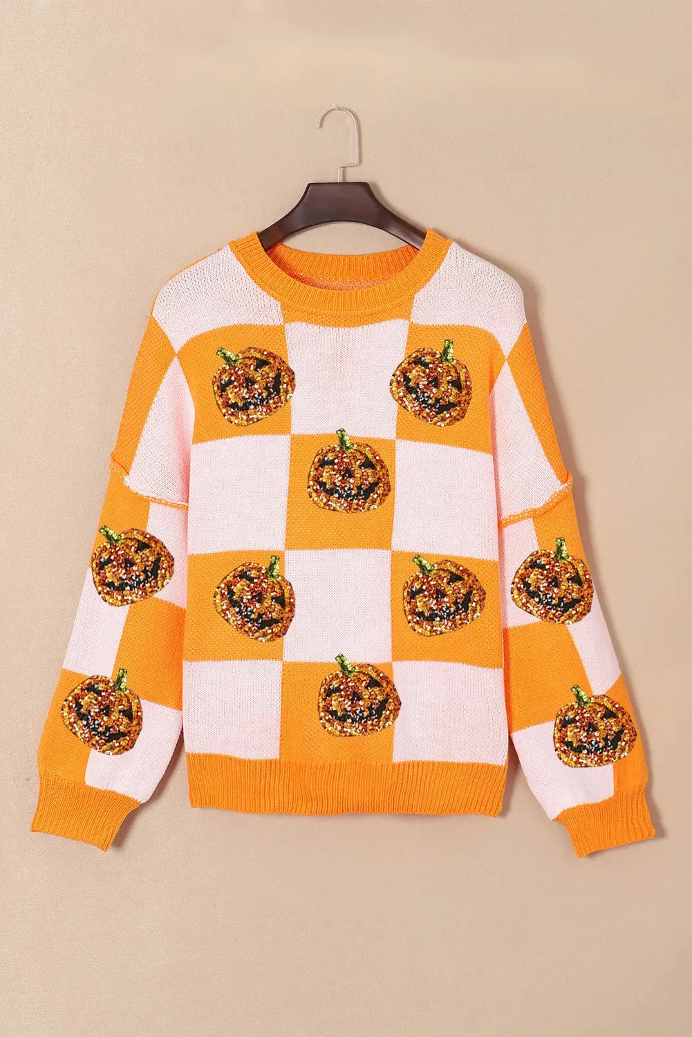 Pumpkin Checkered Round Neck Long Sleeve Sweater sold by Unique Kulture product image thumbnail 2