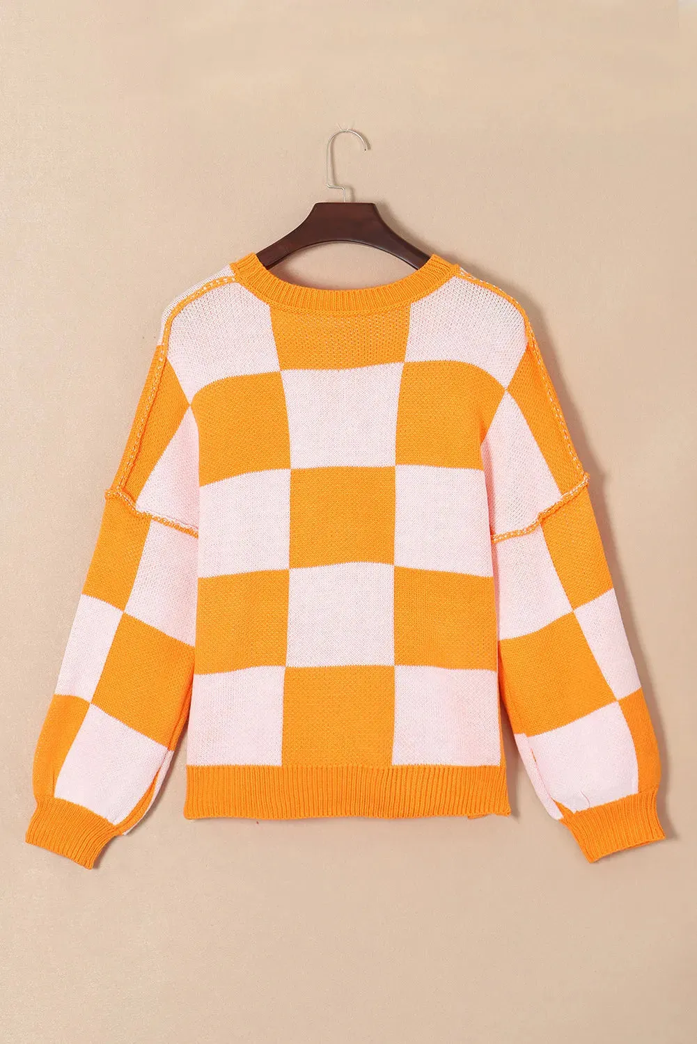 Pumpkin Checkered Round Neck Long Sleeve Sweater sold by Unique Kulture product image thumbnail 3
