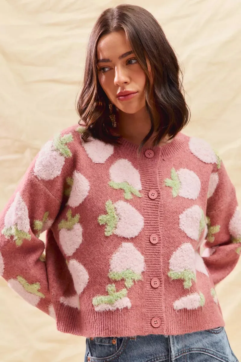 SO ME Strawberry Fruit All Over Button Sweater Cardigan sold by Unique Kulture product image thumbnail 3