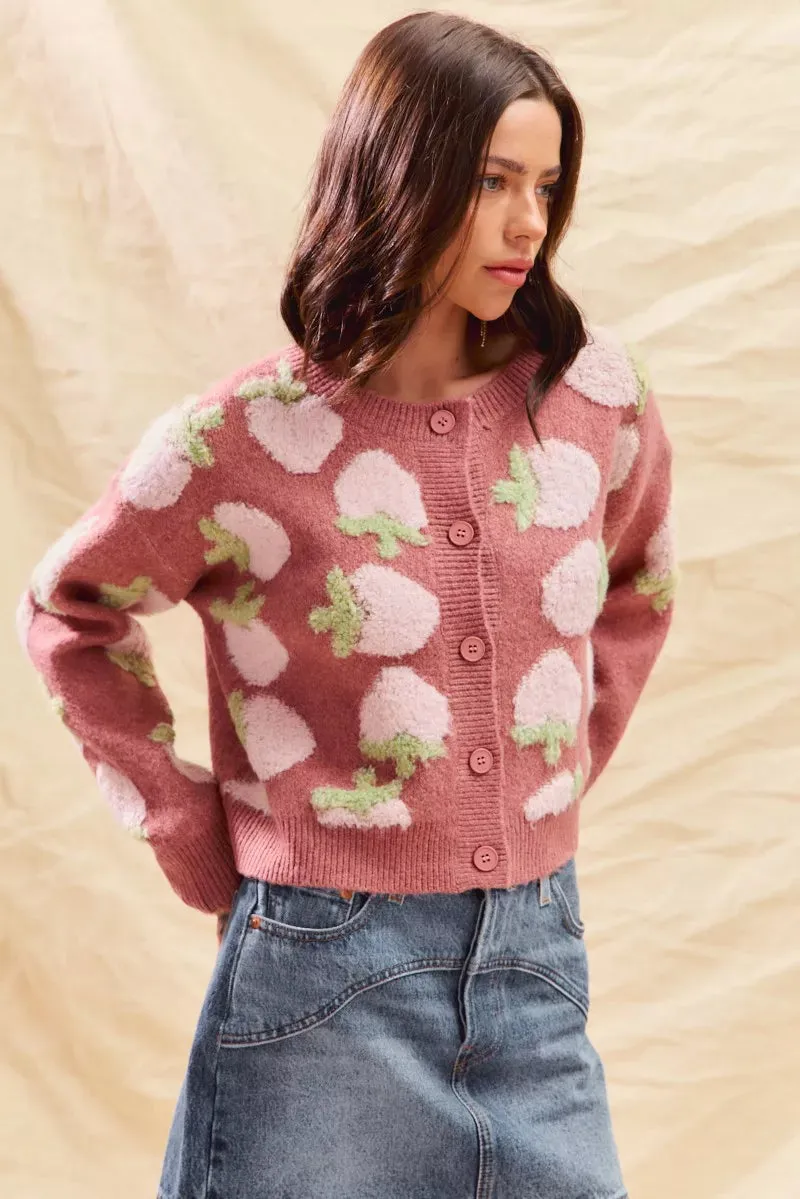 SO ME Strawberry Fruit All Over Button Sweater Cardigan sold by Unique Kulture product image thumbnail 4
