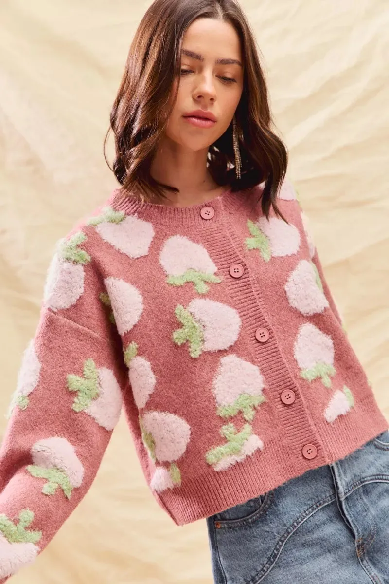 SO ME Strawberry Fruit All Over Button Sweater Cardigan sold by Unique Kulture product image thumbnail 5