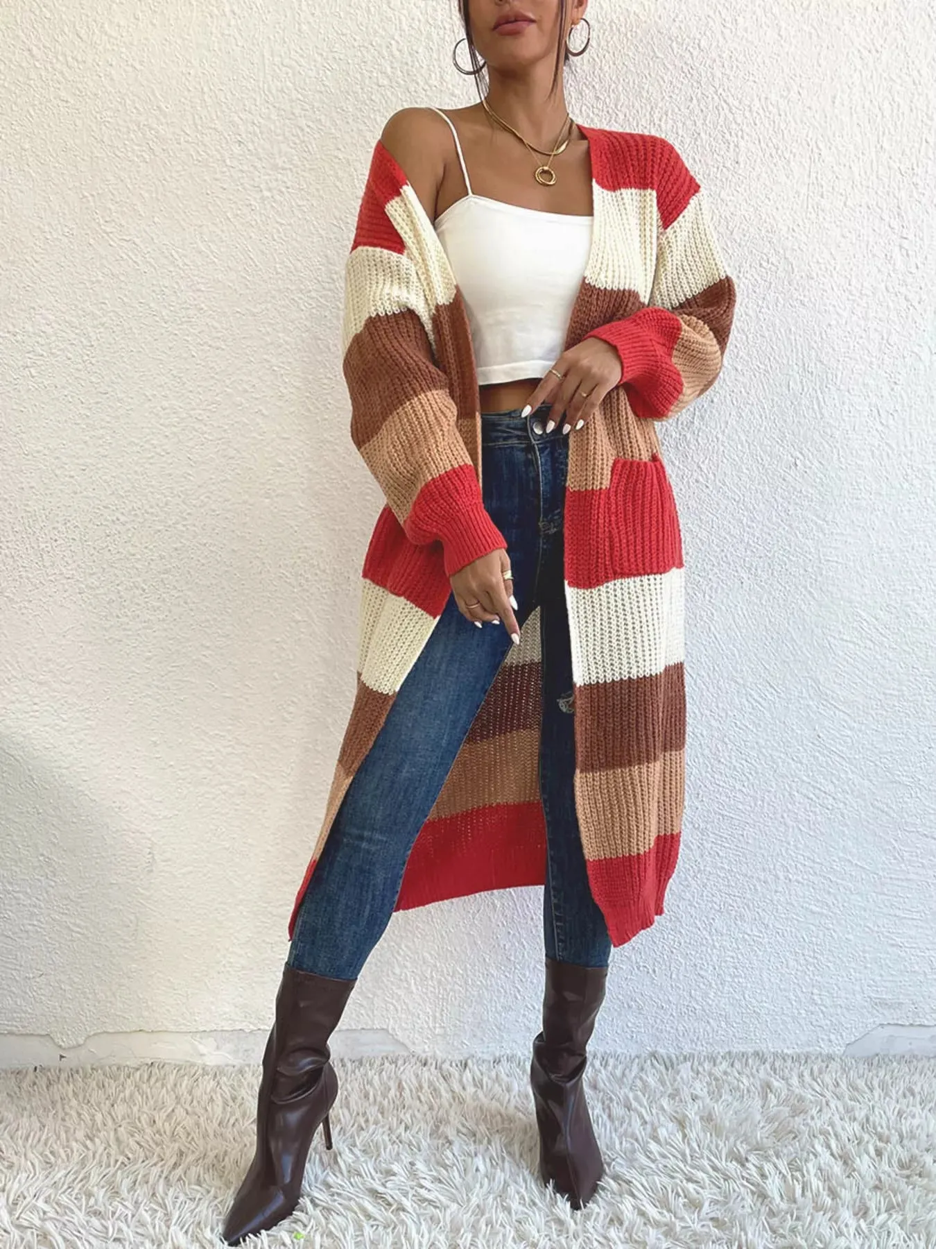 Striped Color Block Open Front Knit Cardigan sold by Unique Kulture product image thumbnail 5