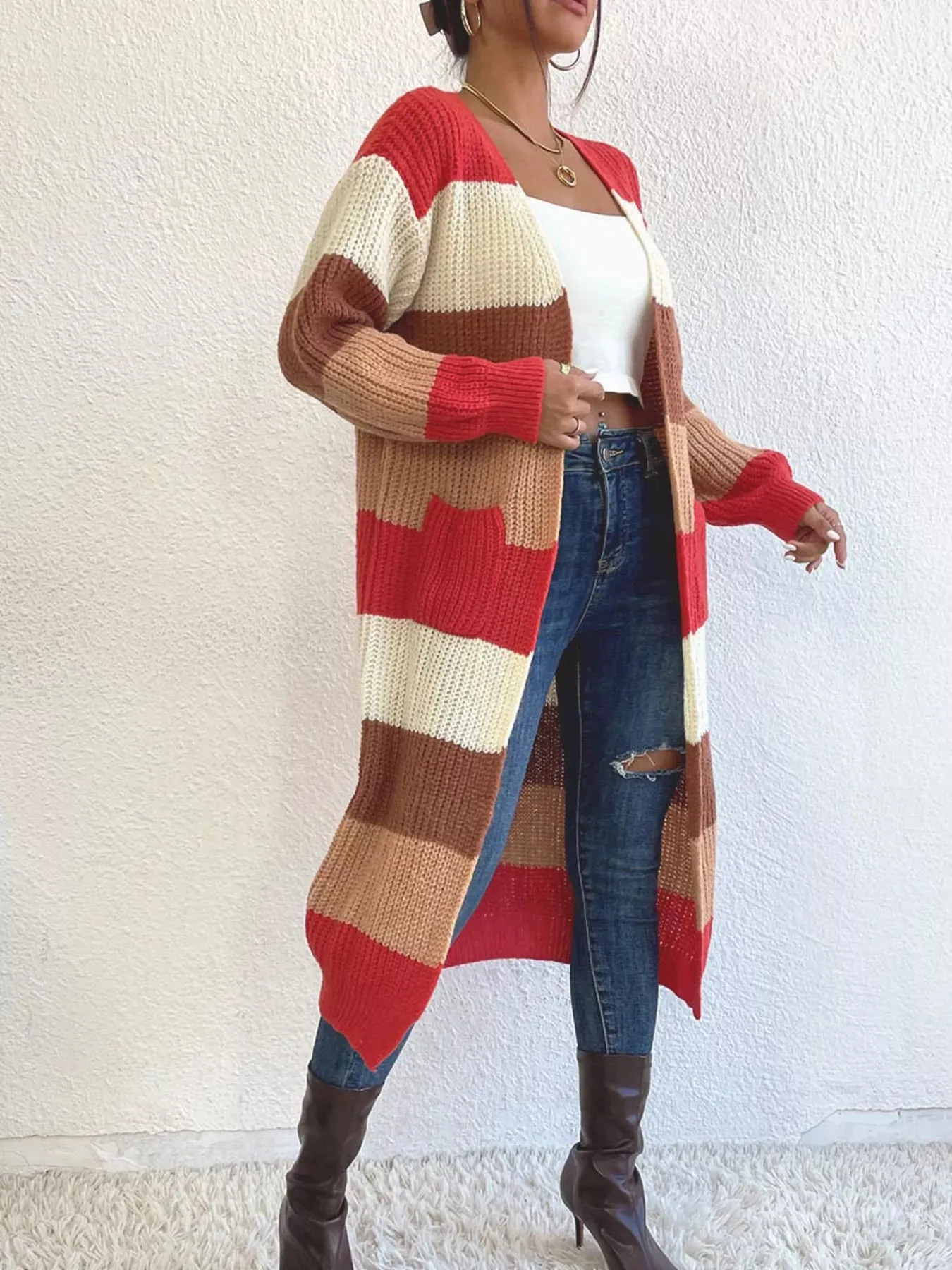 Striped Color Block Open Front Knit Cardigan sold by Unique Kulture product image thumbnail 2