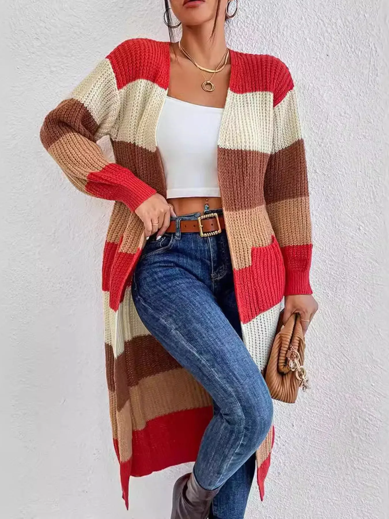Striped Color Block Open Front Knit Cardigan sold by Unique Kulture product image thumbnail 3