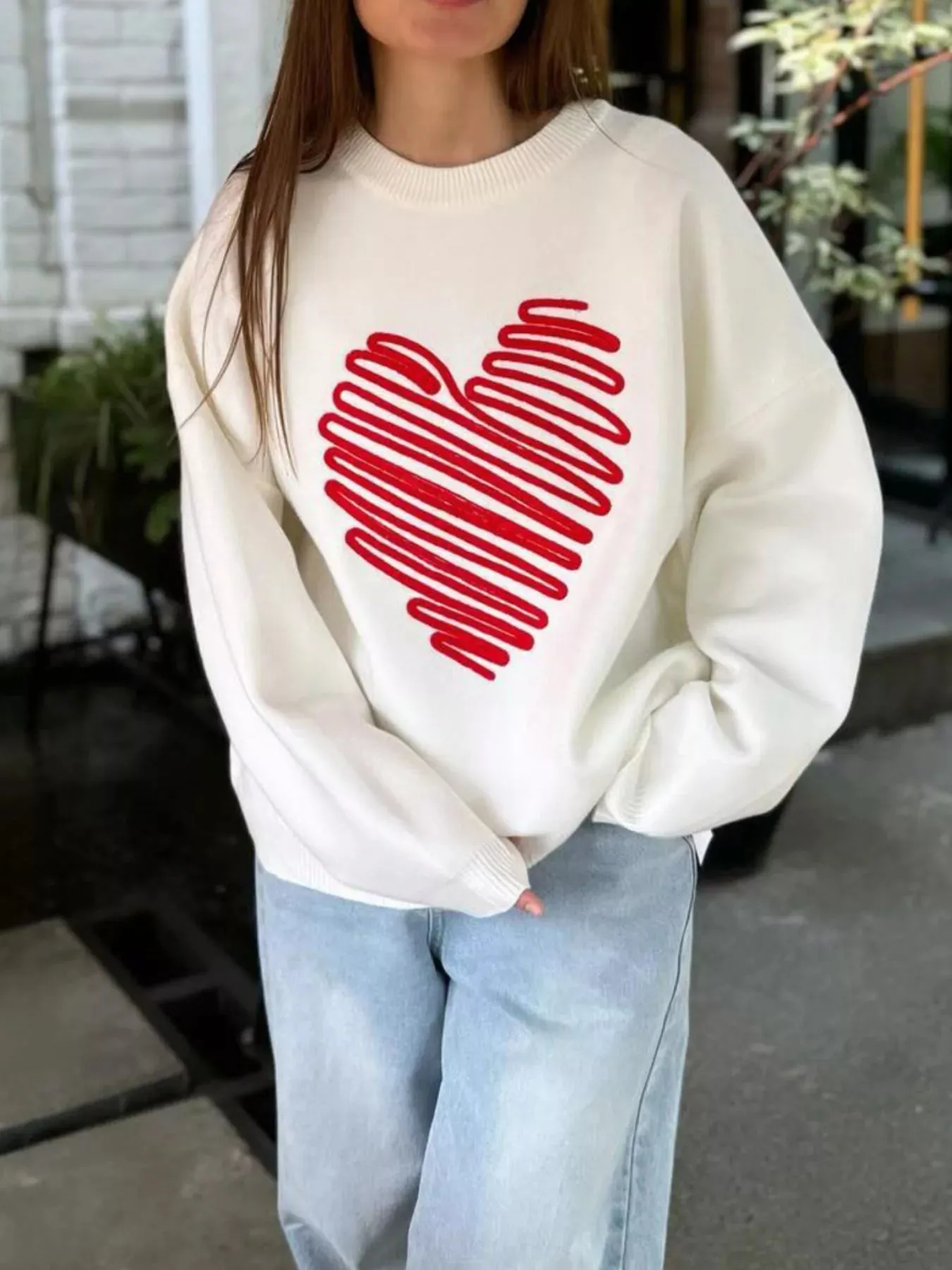 Heart Round Neck Oversized Sweater sold by Unique Kulture product image thumbnail 5