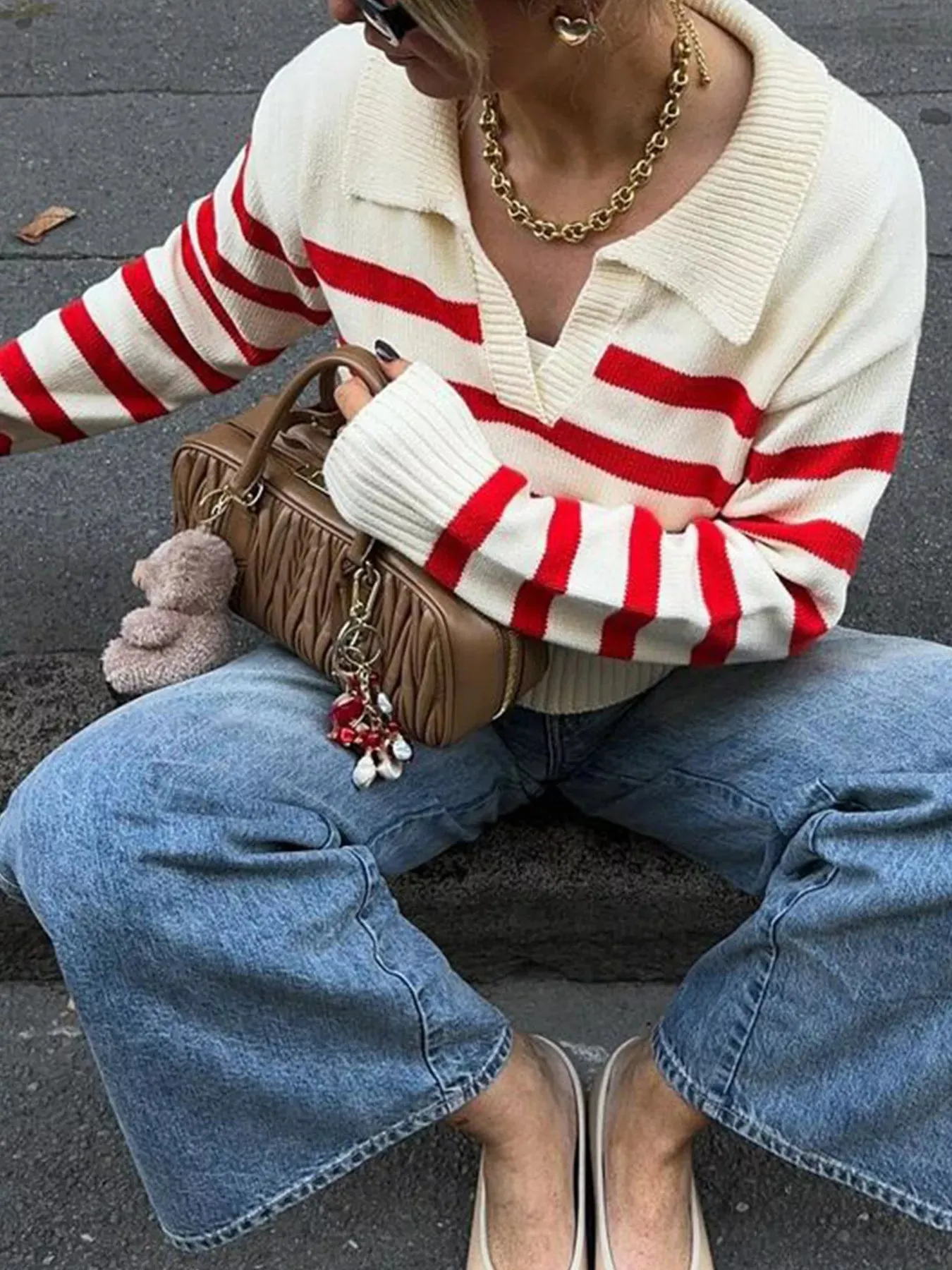Striped Knit Polo Collar Sweater sold by Unique Kulture product image thumbnail 2