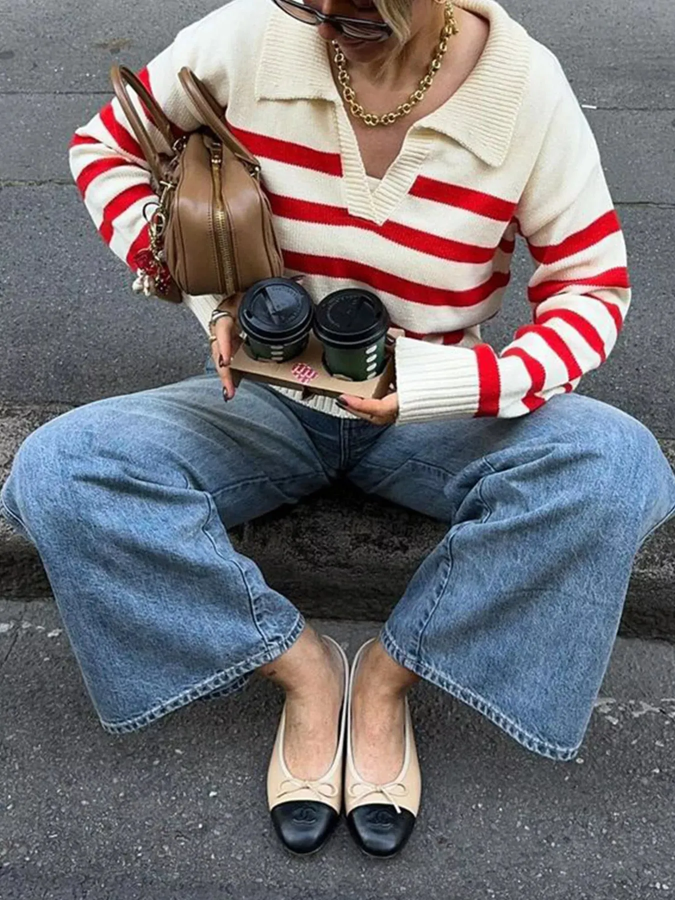 Striped Knit Polo Collar Sweater sold by Unique Kulture product image thumbnail 3