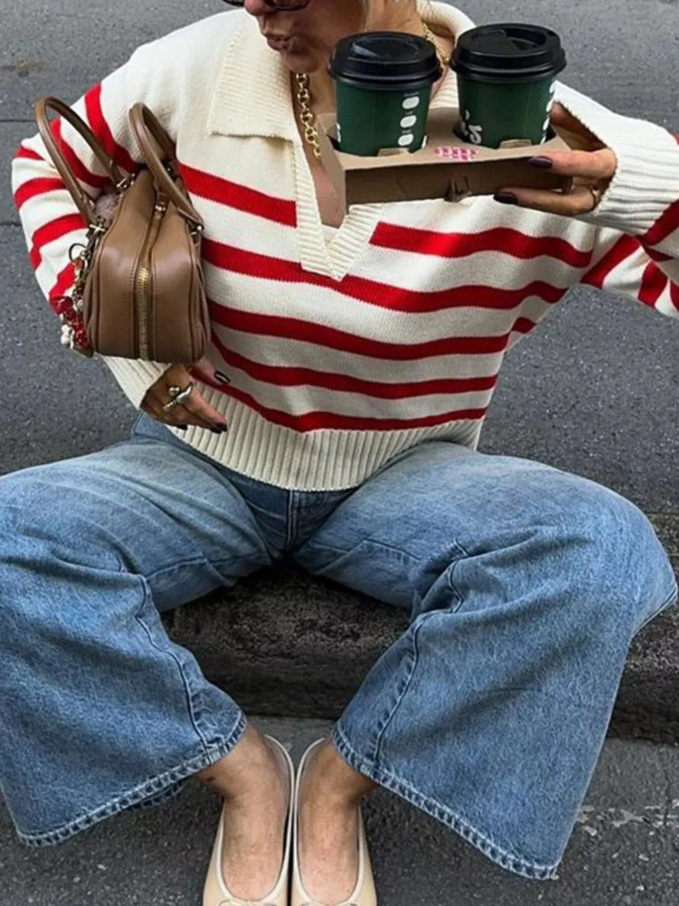 Striped Knit Polo Collar Sweater sold by Unique Kulture product image thumbnail 4
