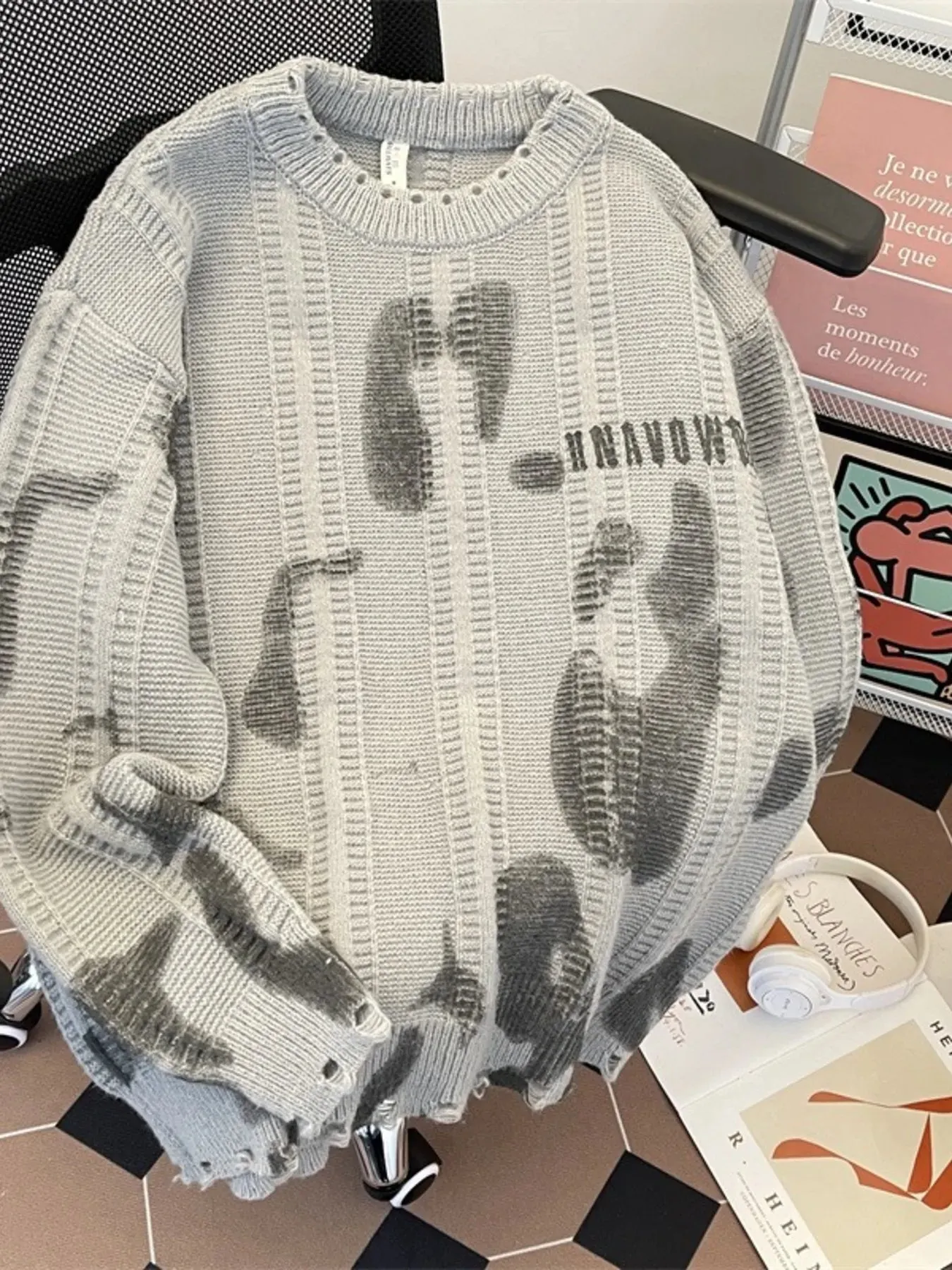 Men's Plus Size Distressed Hem Knitted Sweater sold by Unique Kulture product image thumbnail 2