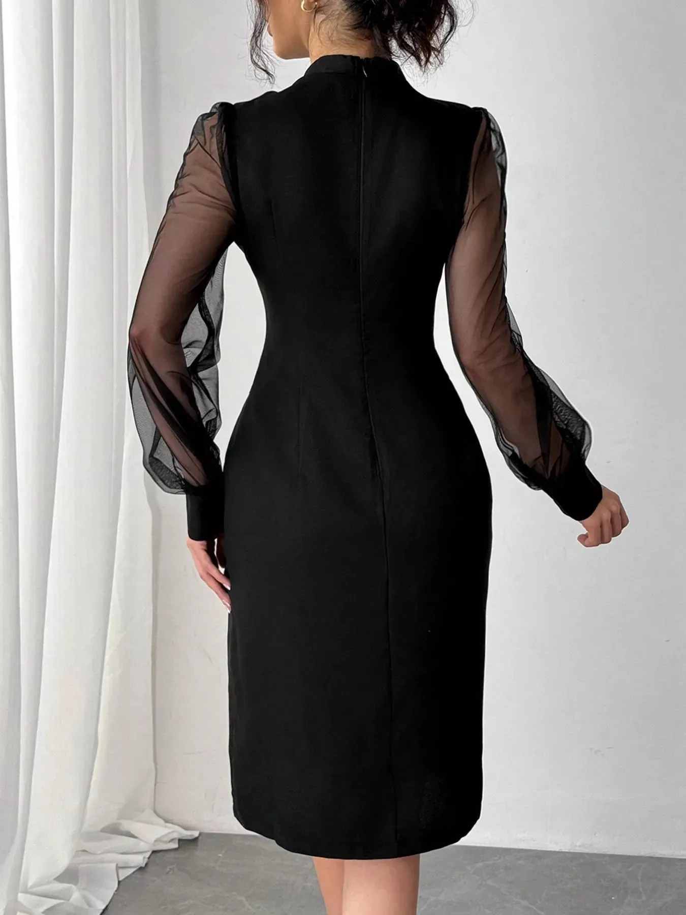 Slit Front Sheer Sleeve Dress sold by Unique Kulture product image thumbnail 5