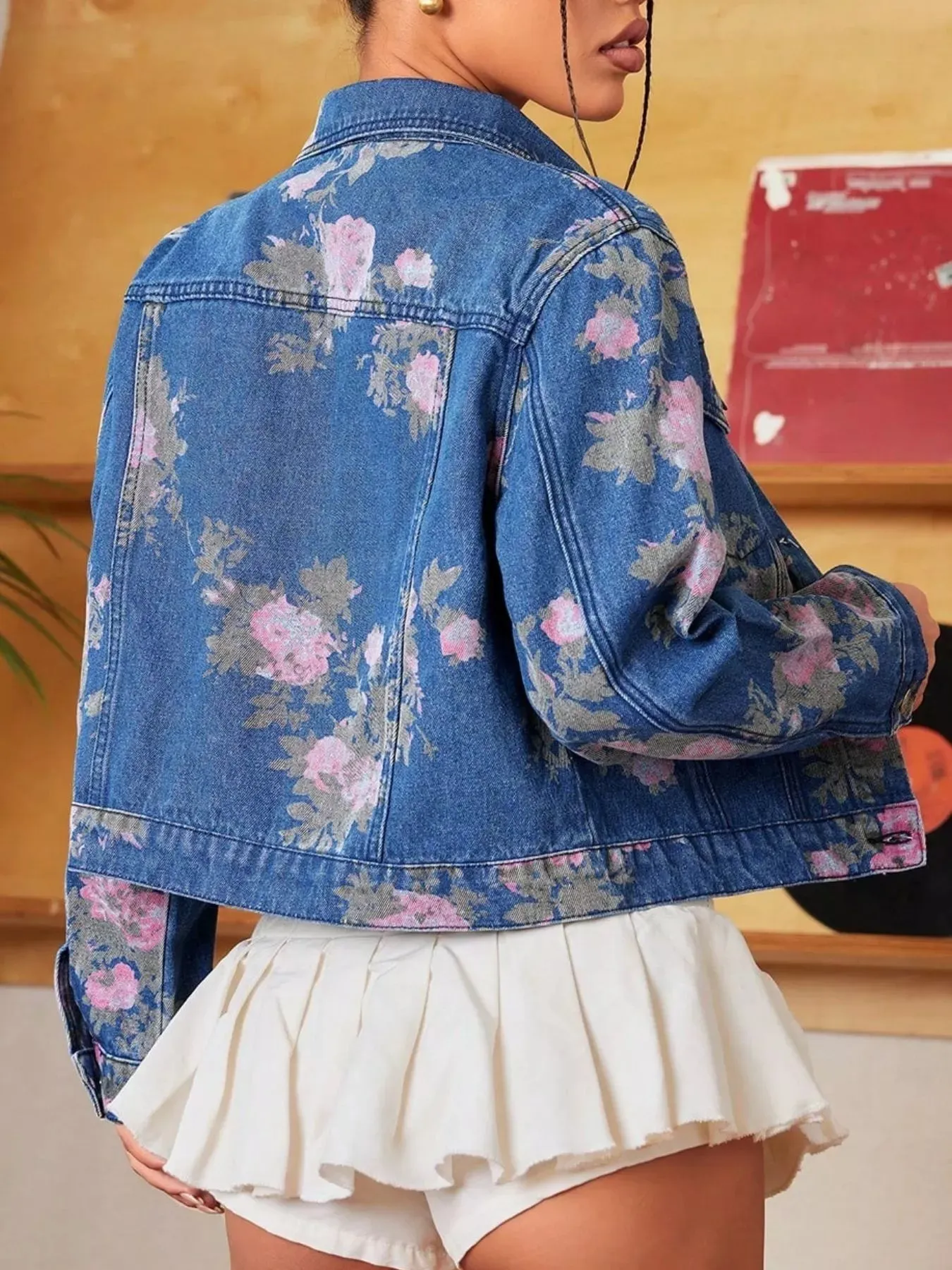 Floral Print Cropped Denim Jacket sold by Unique Kulture product image thumbnail 2