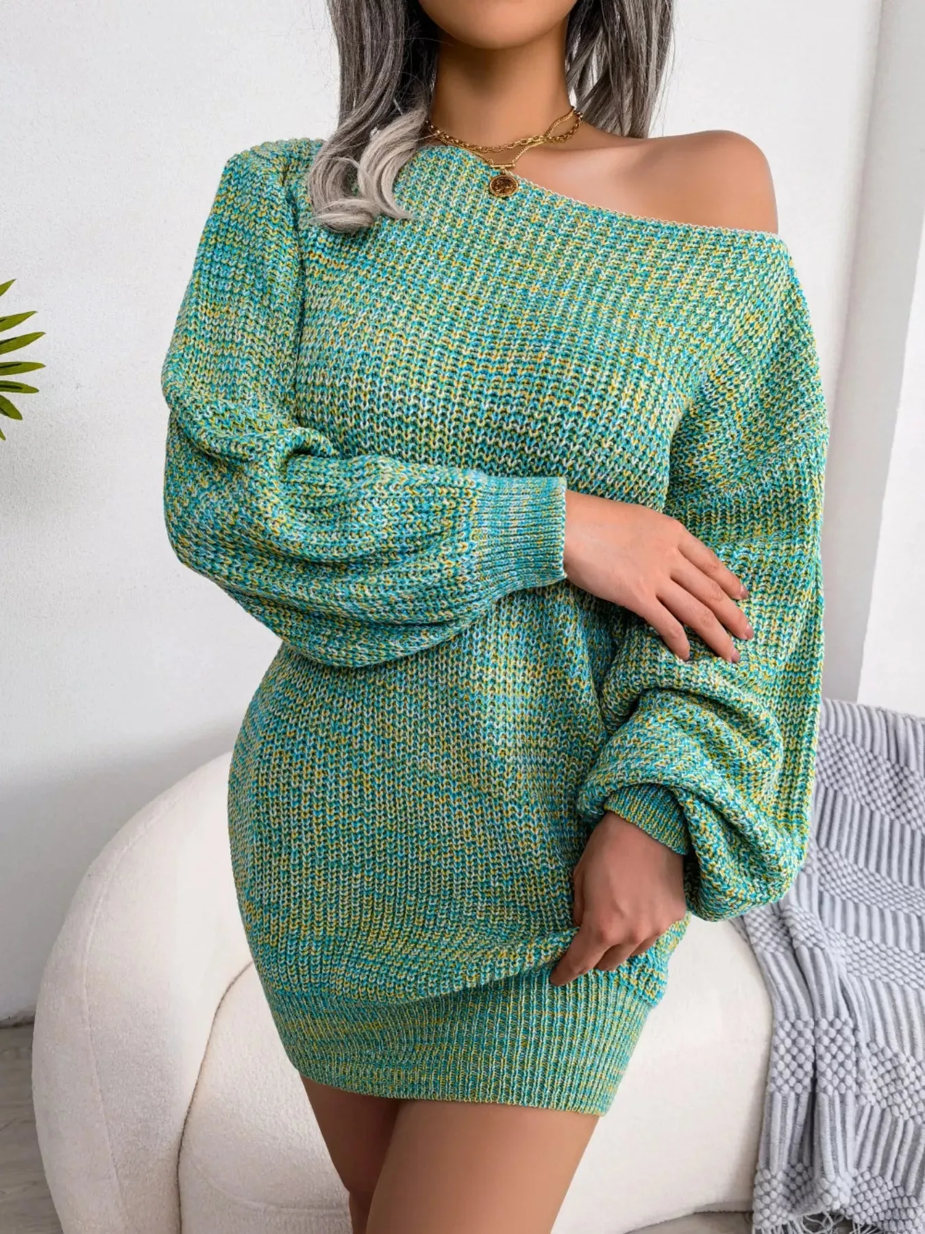 Multi-Color One-Shoulder Sweater Dress sold by Unique Kulture product image thumbnail 3