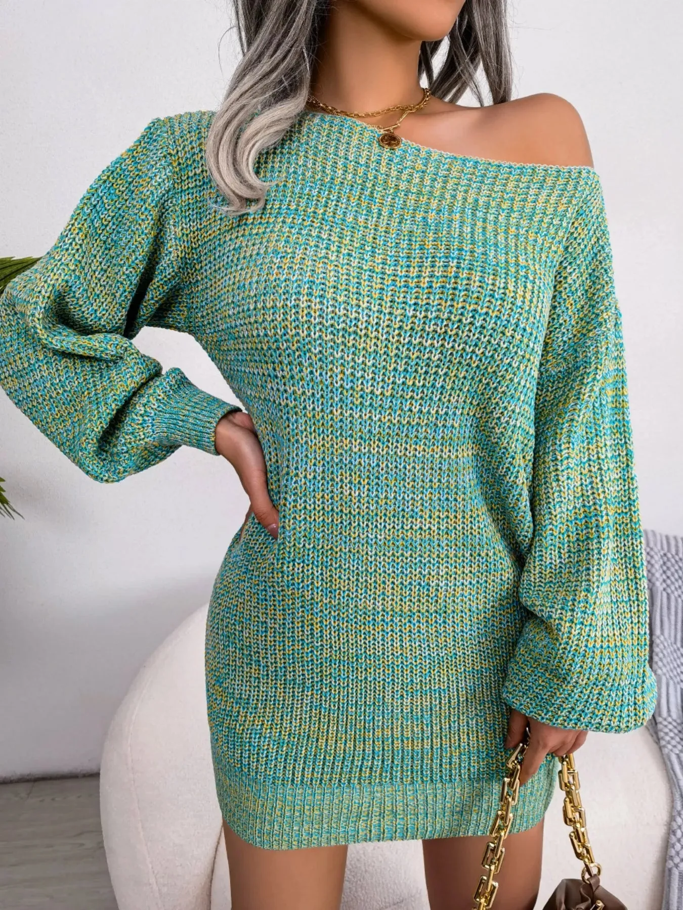 Multi-Color One-Shoulder Sweater Dress sold by Unique Kulture