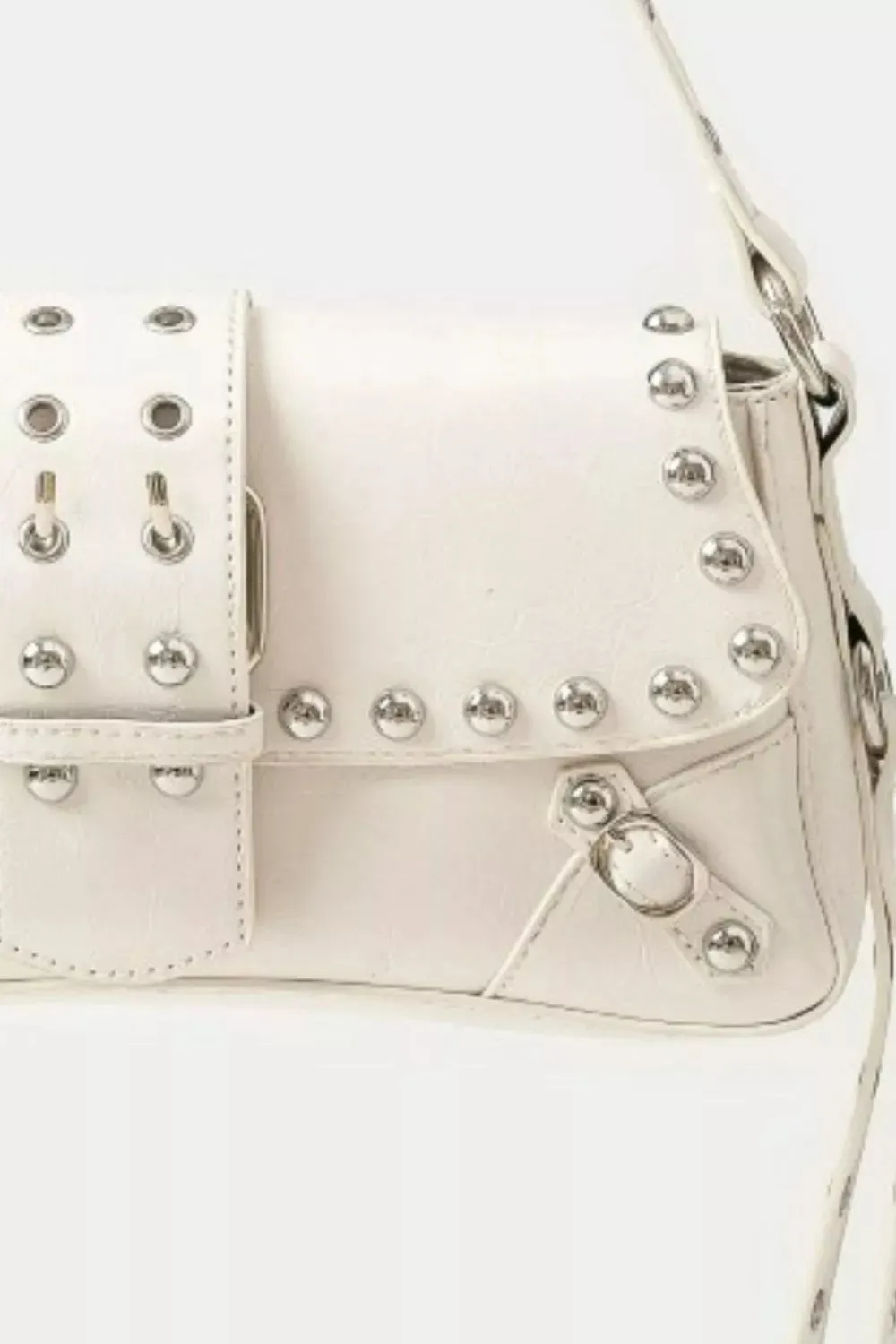 Fame Glossy Faux Leather Rivet Trim Shoulder Bag sold by Unique Kulture product image thumbnail 2