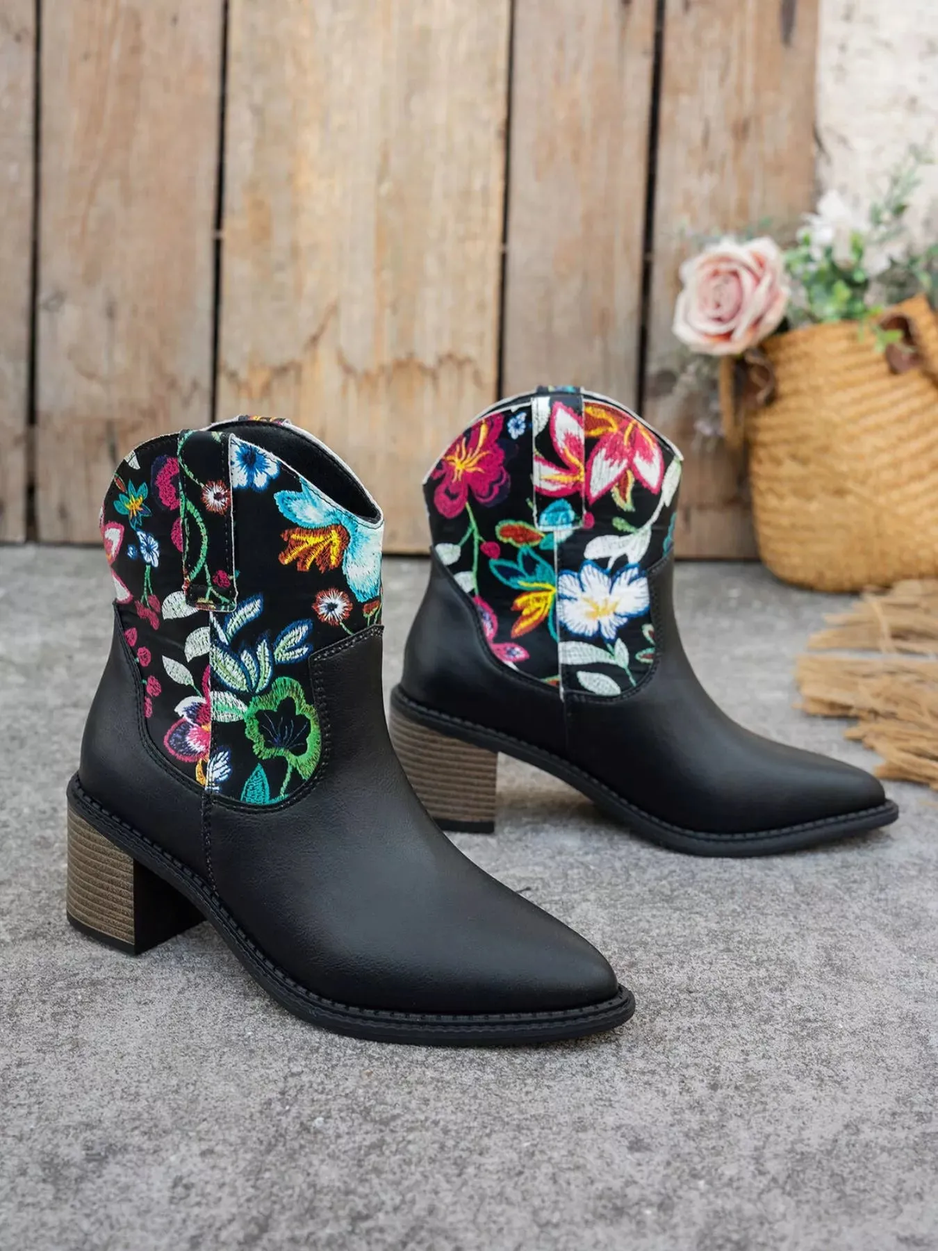 Floral Embroidered Western Ankle Boots sold by Unique Kulture product image thumbnail 3