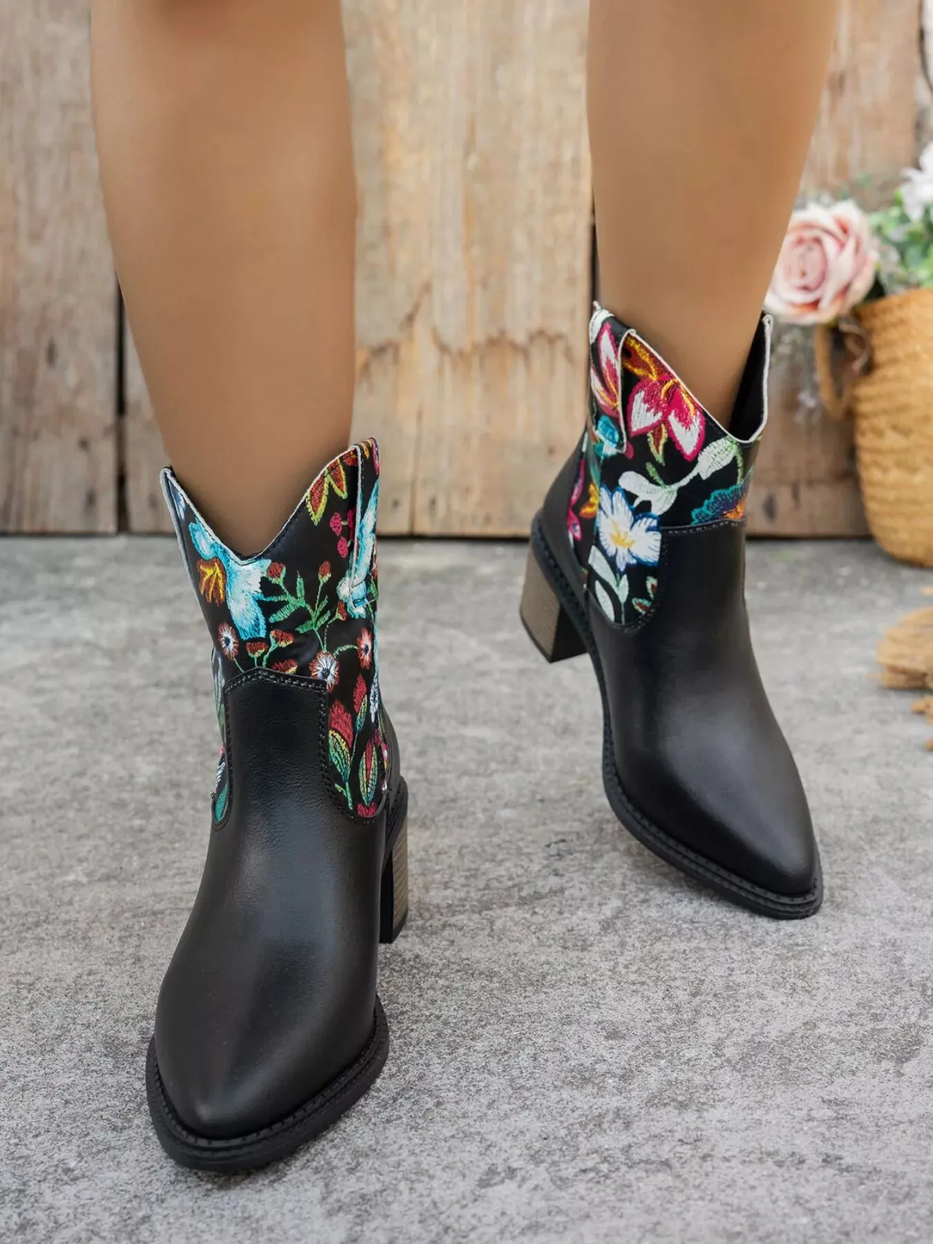 Floral Embroidered Western Ankle Boots sold by Unique Kulture product image thumbnail 2