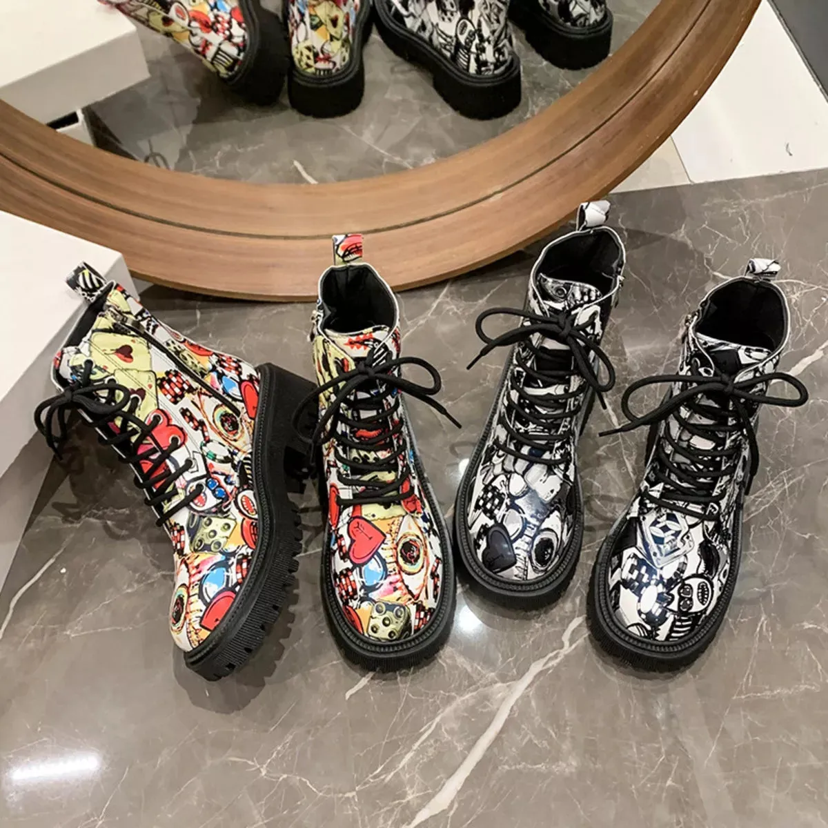 Graffiti Print Combat Boots with Colorful Street Art Design sold by Unique Kulture product image thumbnail 2