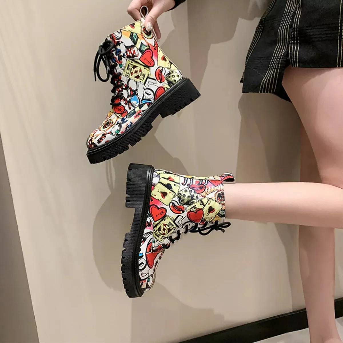 Graffiti Print Combat Boots with Colorful Street Art Design sold by Unique Kulture product image thumbnail 3