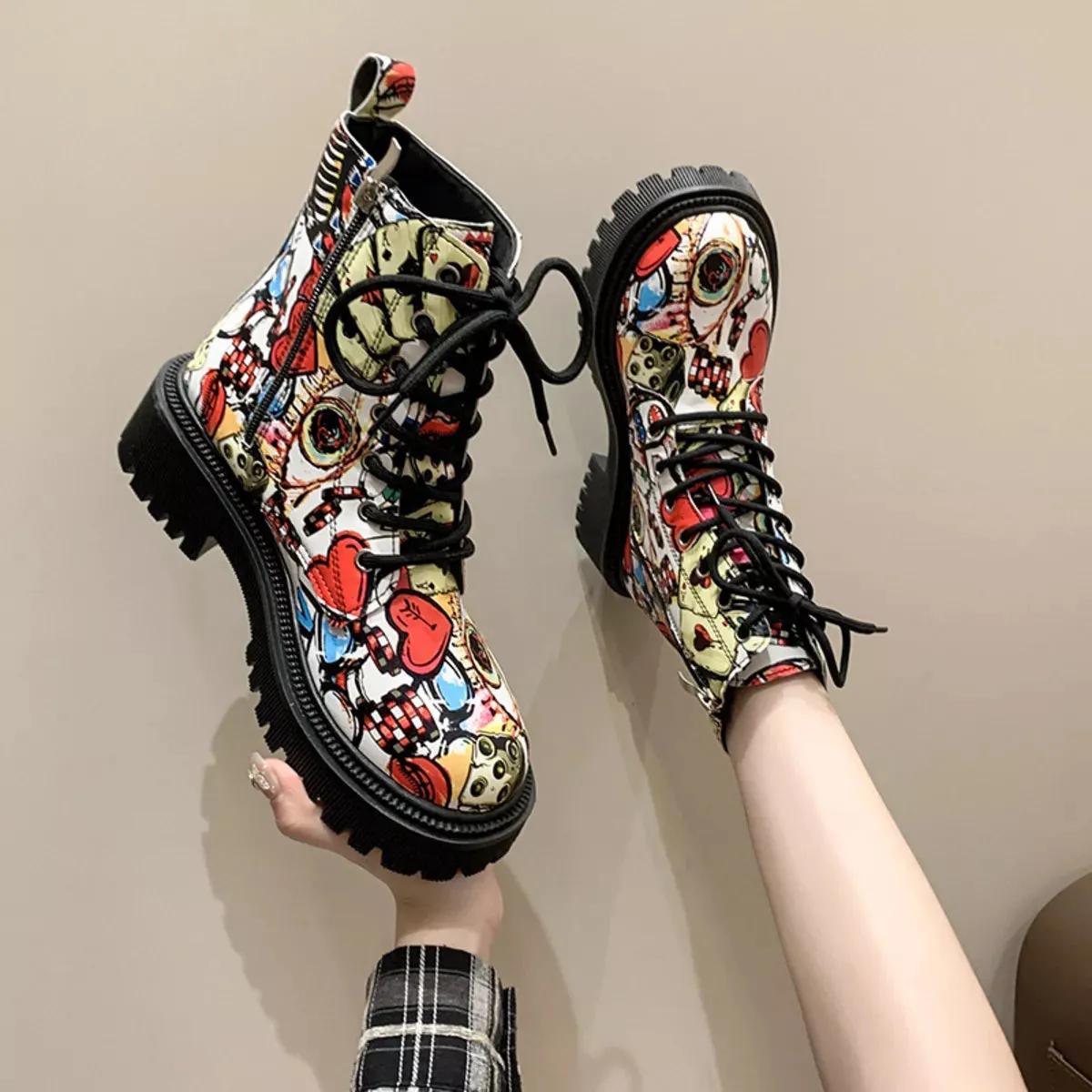 Graffiti Print Combat Boots with Colorful Street Art Design sold by Unique Kulture product image thumbnail 4