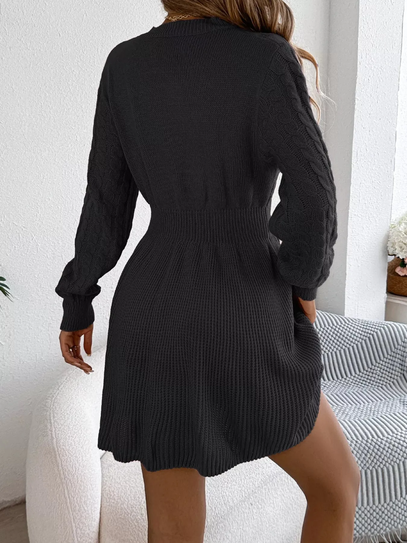 Cable Knit Long Sleeve Sweater Dress sold by Unique Kulture product image thumbnail 5