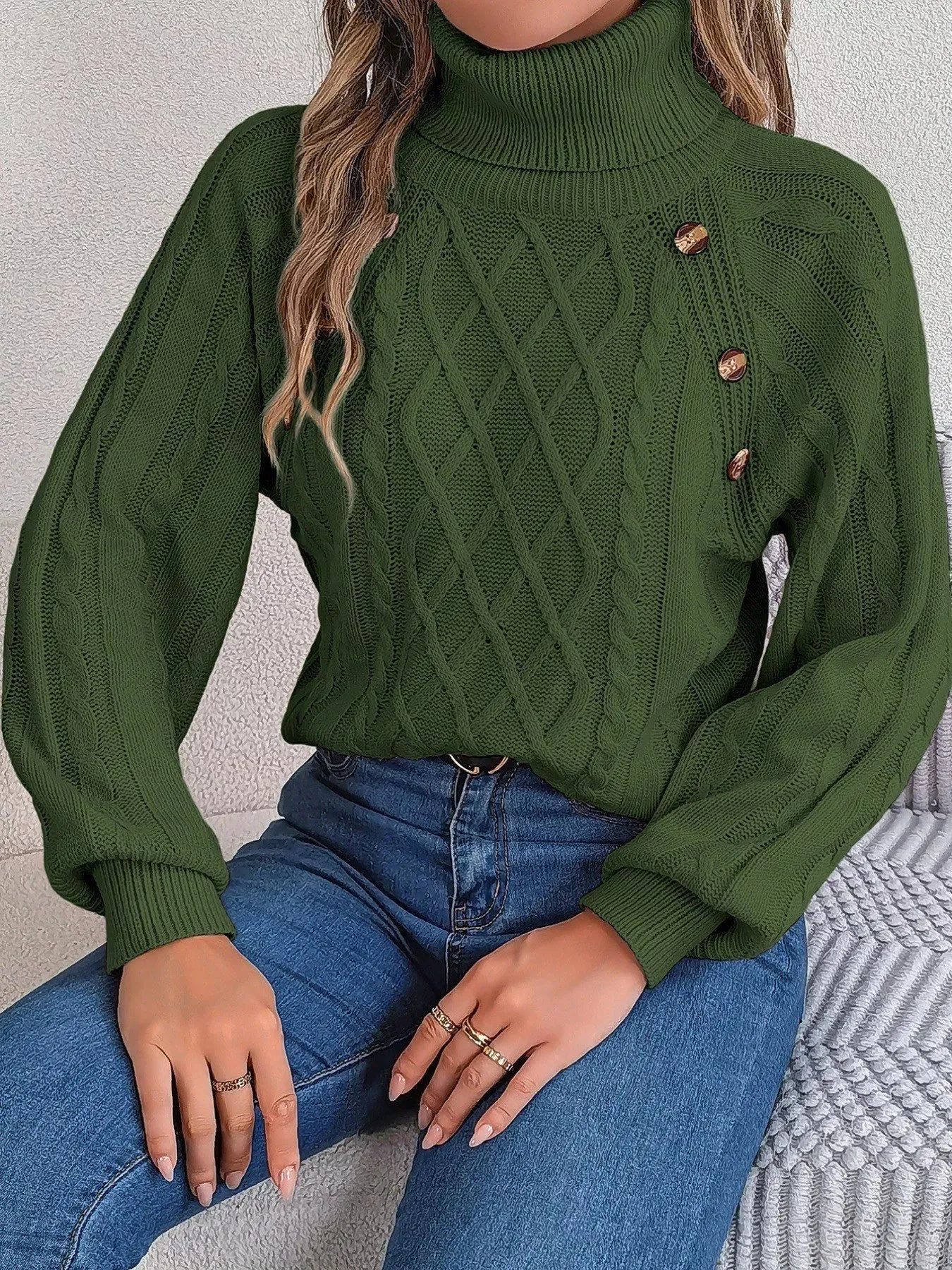Cable Knit Turtleneck Long Sleeve Sweater sold by Unique Kulture product image thumbnail 5