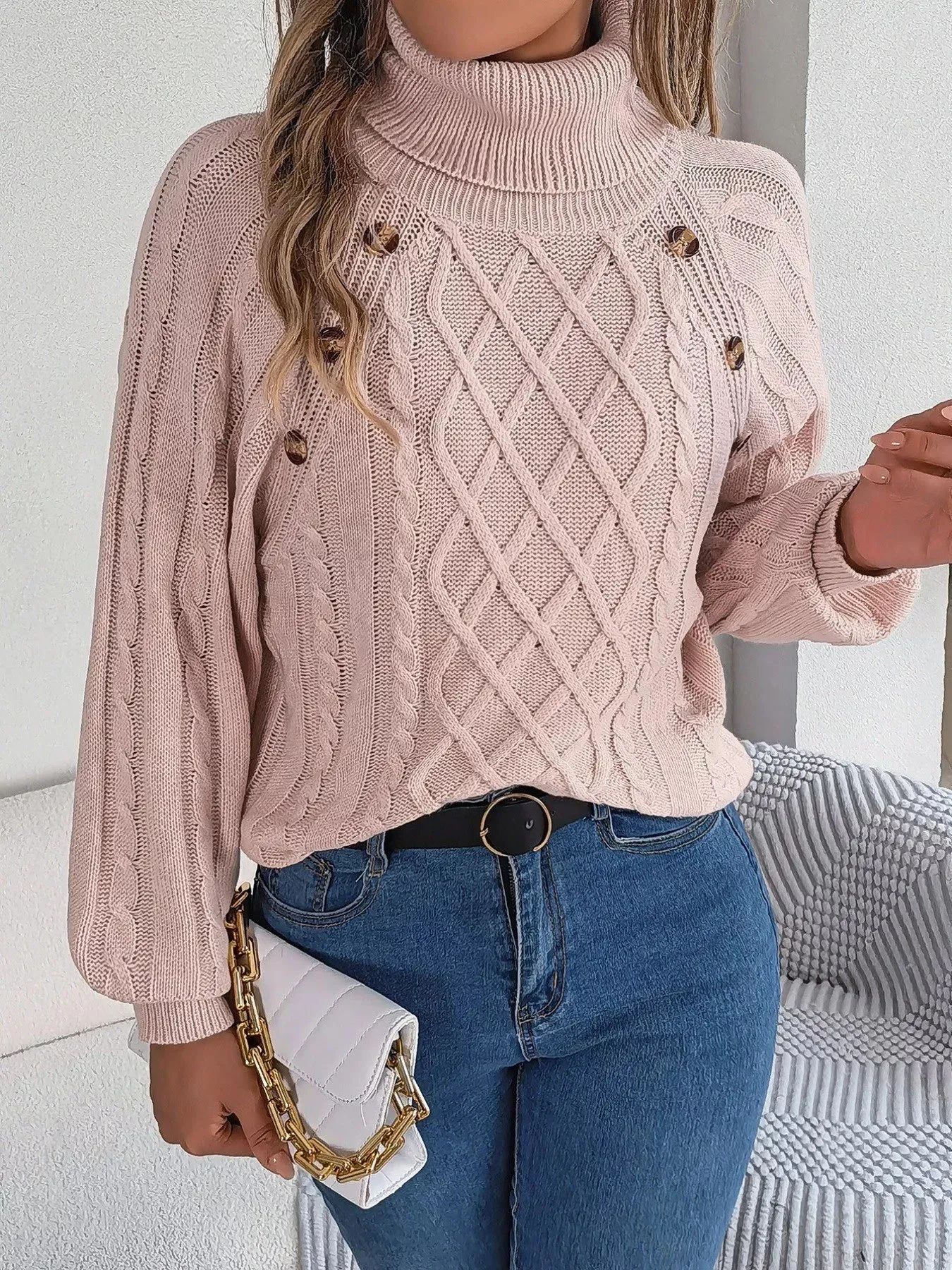 Cable Knit Turtleneck Long Sleeve Sweater sold by Unique Kulture product image thumbnail 3