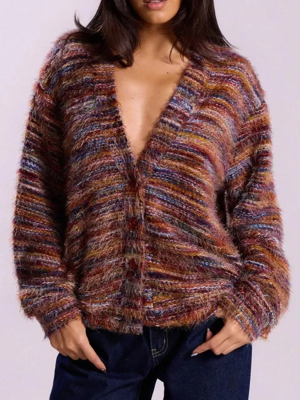 Chunky Knit V-Neck Button-Up Cardigan made by Trendsi