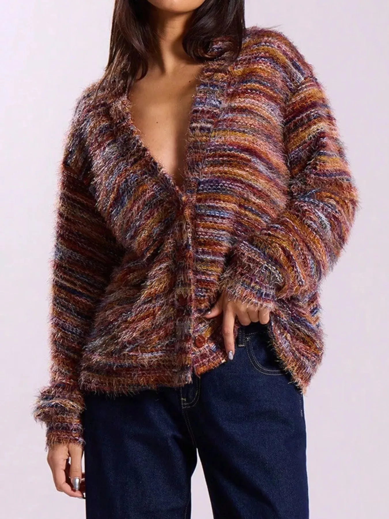 Chunky Knit V-Neck Button-Up Cardigan sold by Unique Kulture product image thumbnail 5
